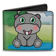 Bi-Fold Wallet - Hippo Cartoon Bi-Fold Wallets Buckle-Down