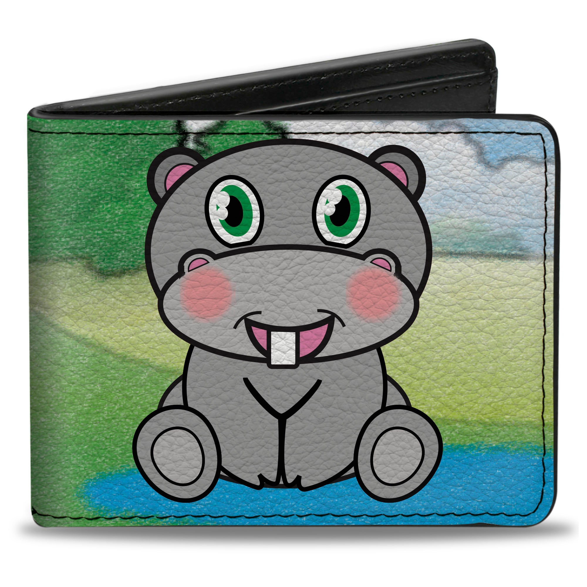 Bi-Fold Wallet - Hippo Cartoon Bi-Fold Wallets Buckle-Down