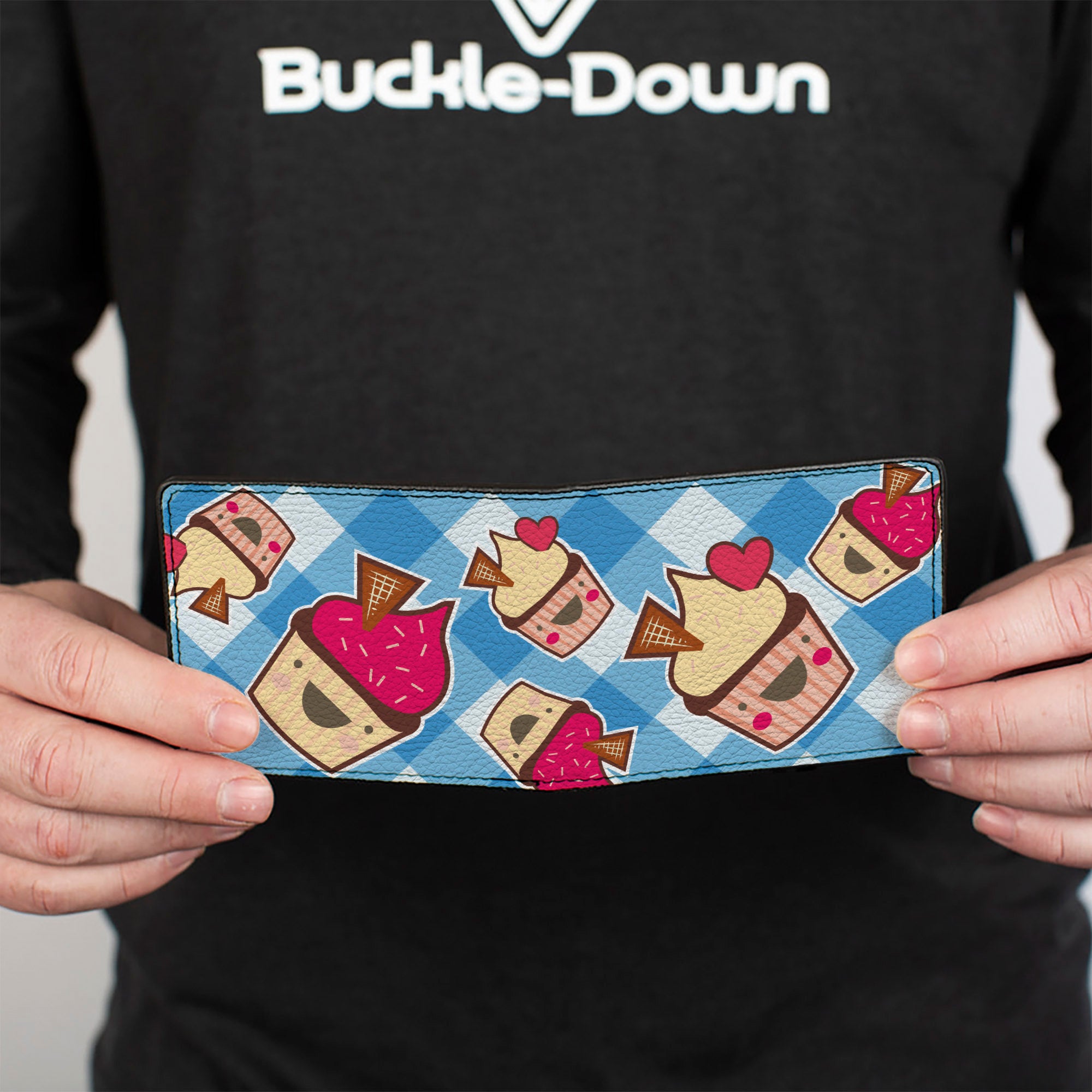 Bi-Fold Wallet - Happy Cupcakes Buffalo Plaid White Blue Bi-Fold Wallets Buckle-Down