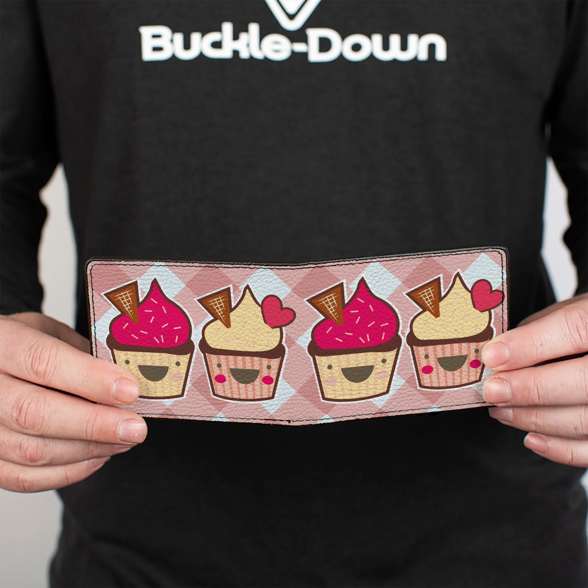 Bi-Fold Wallet - Happy Cupcakes Buffalo Plaid White Pink Bi-Fold Wallets Buckle-Down