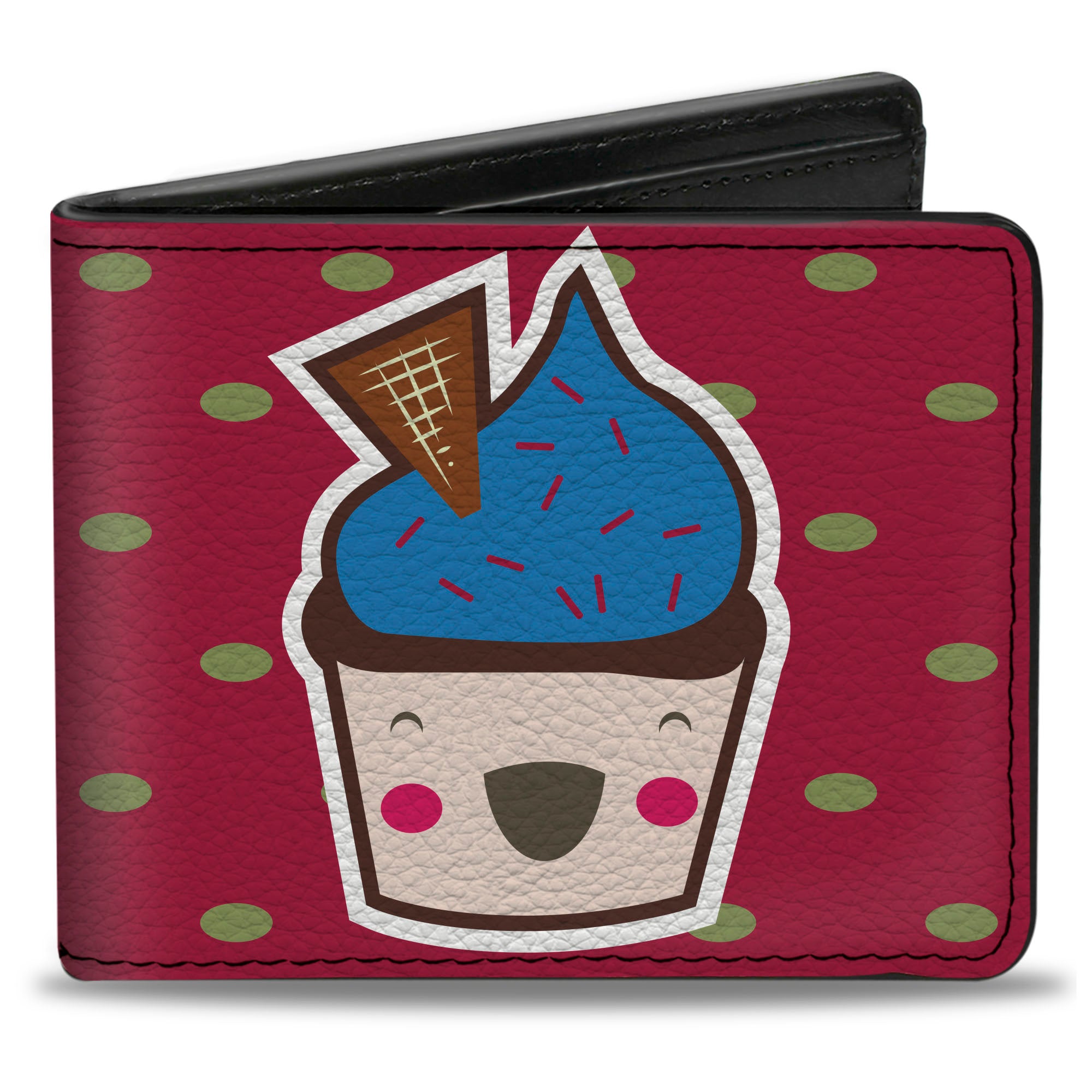 Bi-Fold Wallet - Happy Cupcakes Dots Pink Green Bi-Fold Wallets Buckle-Down