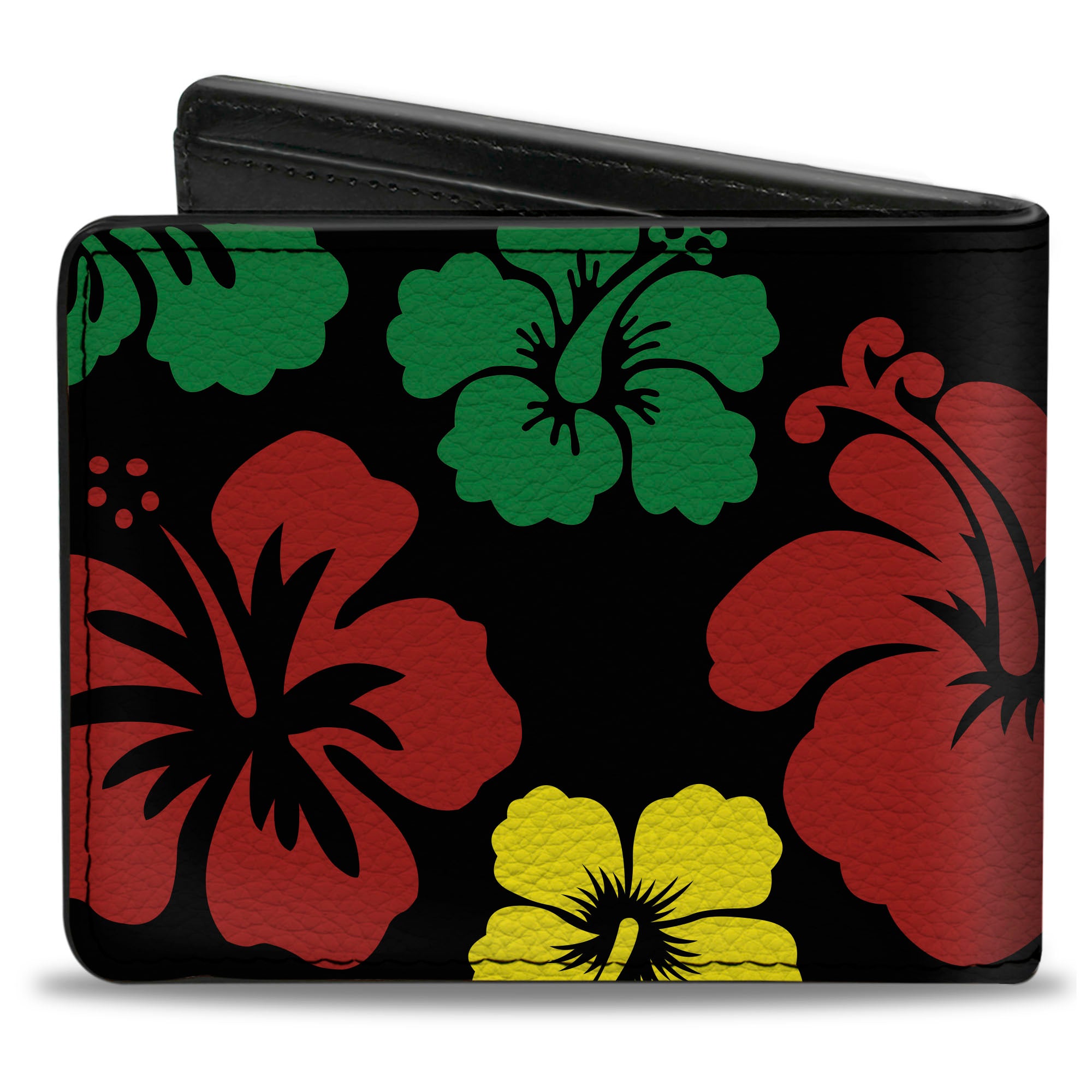 Bi-Fold Wallet - Hibiscus CLOSE-UP Black Green Yellow Red Bi-Fold Wallets Buckle-Down
