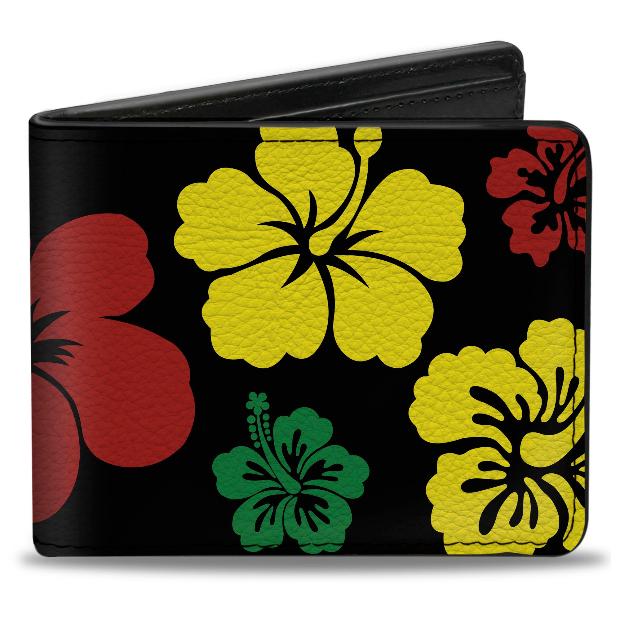 Bi-Fold Wallet - Hibiscus CLOSE-UP Black Green Yellow Red Bi-Fold Wallets Buckle-Down