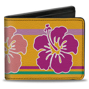 Bi-Fold Wallet - Hibiscus w Stripes Gold Multi Pastel Bi-Fold Wallets Buckle-Down