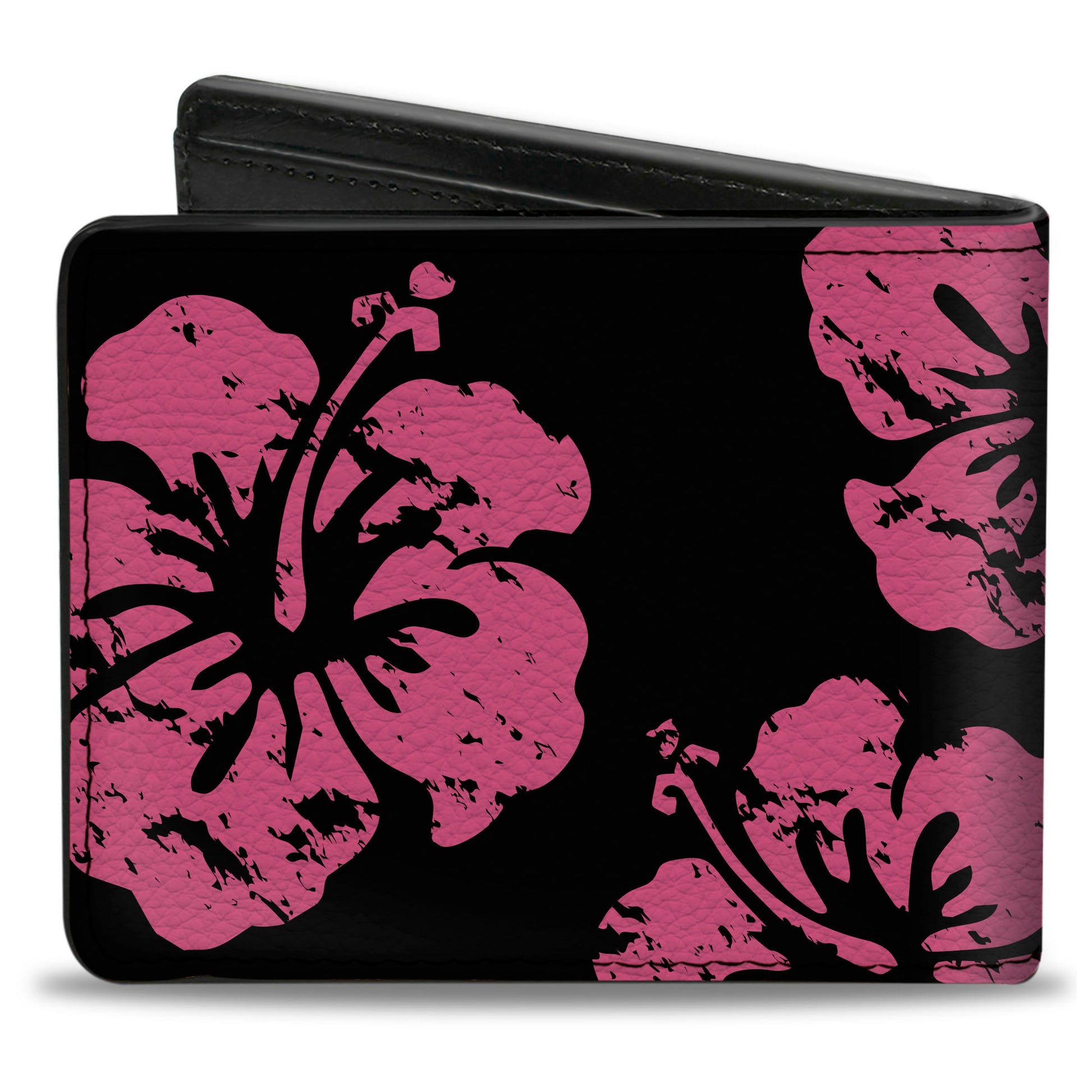 Bi-Fold Wallet - Hibiscus Weathered Black Pink Bi-Fold Wallets Buckle-Down
