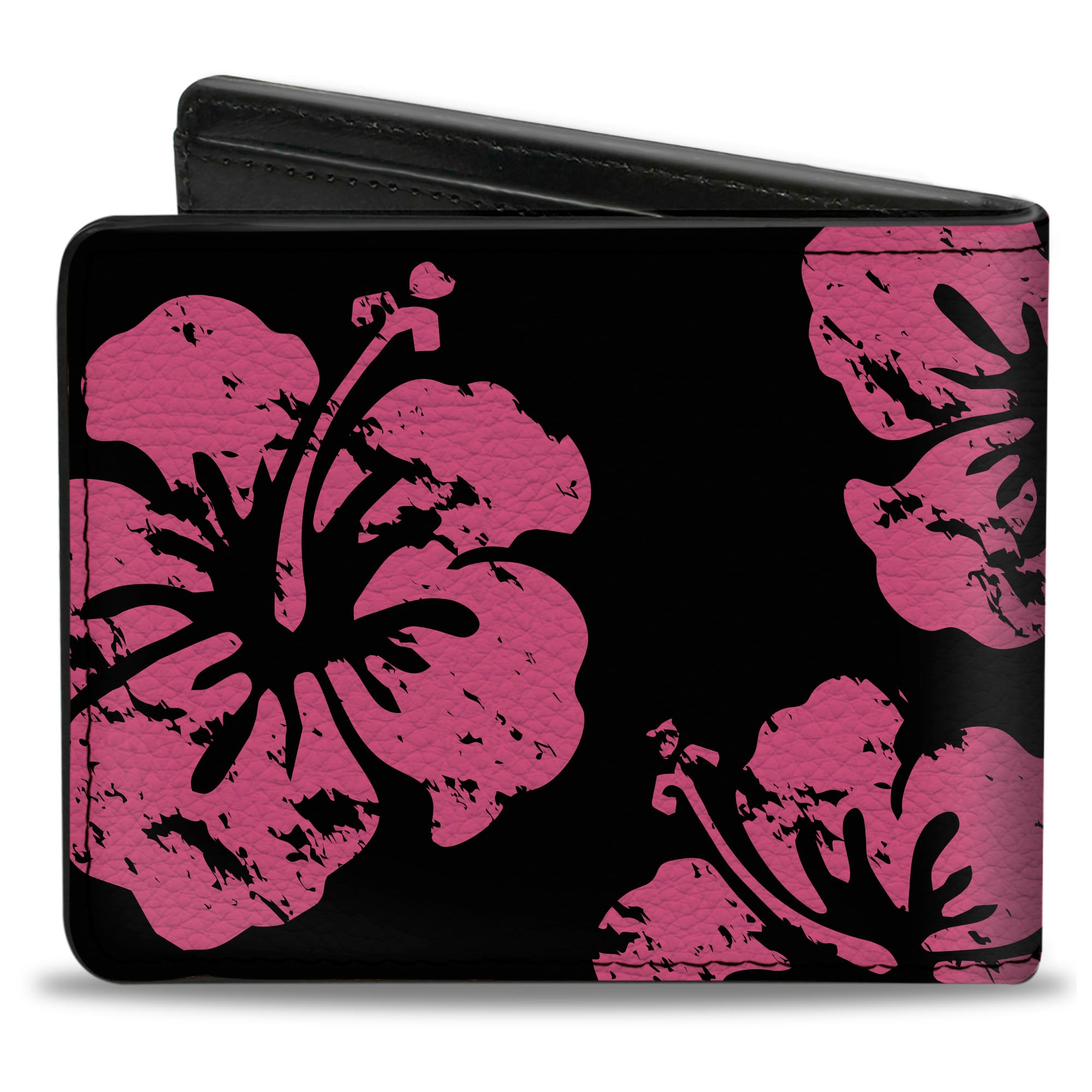 Bi-Fold Wallet - Hibiscus Weathered Black Pink Bi-Fold Wallets Buckle-Down