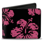 Bi-Fold Wallet - Hibiscus Weathered Black Pink Bi-Fold Wallets Buckle-Down