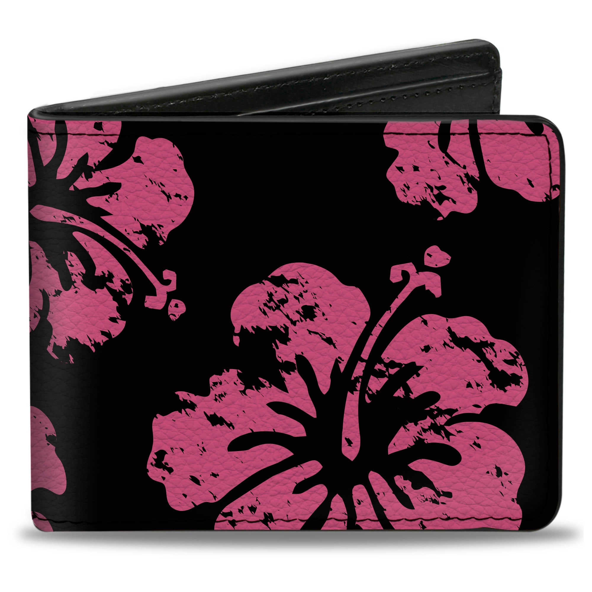 Bi-Fold Wallet - Hibiscus Weathered Black Pink Bi-Fold Wallets Buckle-Down