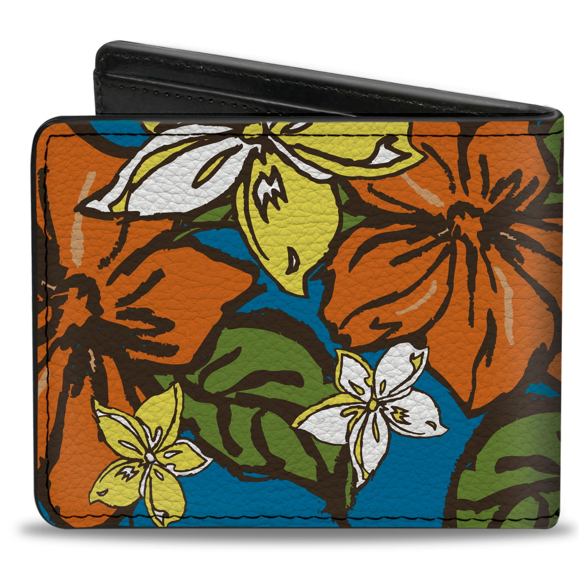 Bi-Fold Wallet - Hibiscus Collage Blue Orange Yellow Bi-Fold Wallets Buckle-Down