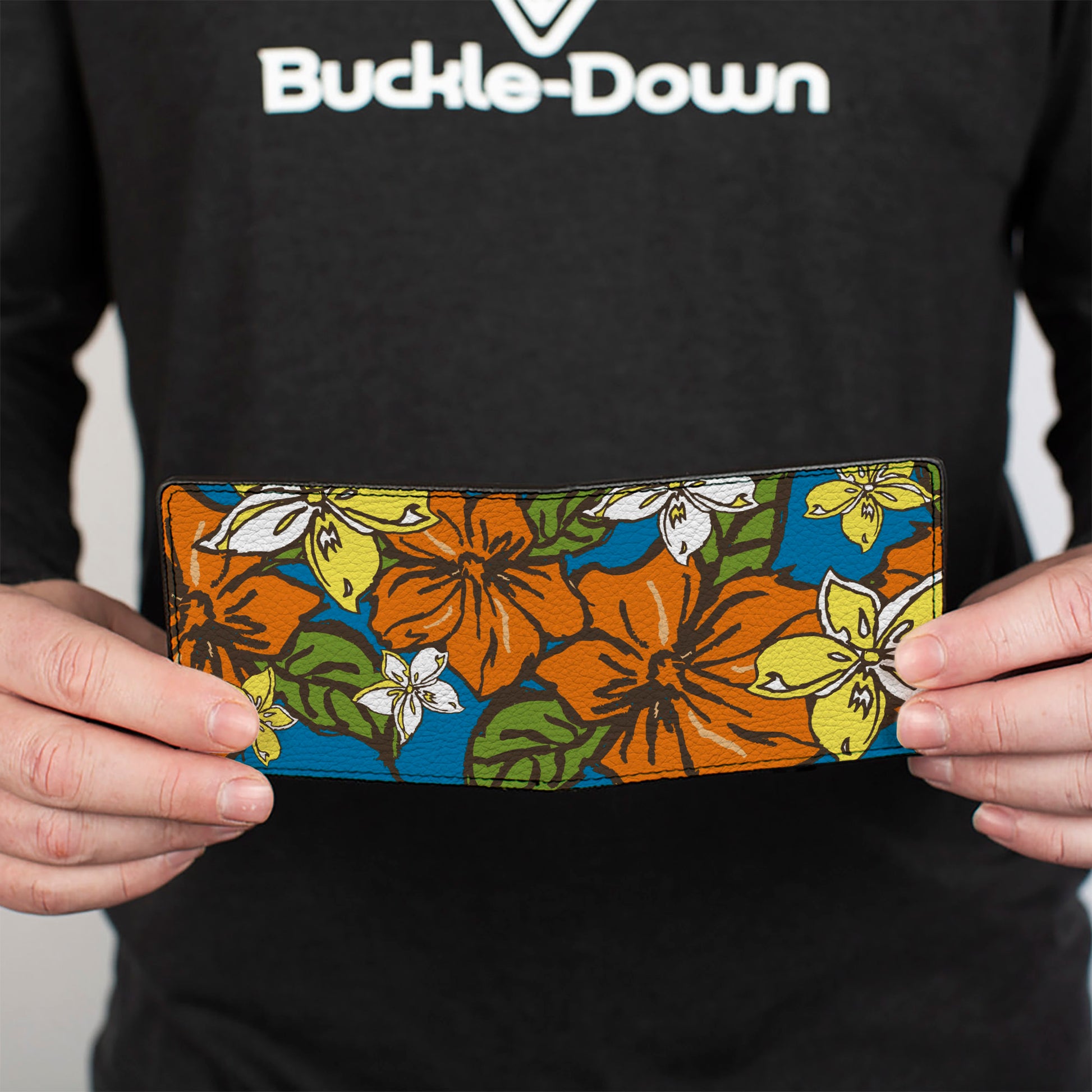 Bi-Fold Wallet - Hibiscus Collage Blue Orange Yellow Bi-Fold Wallets Buckle-Down