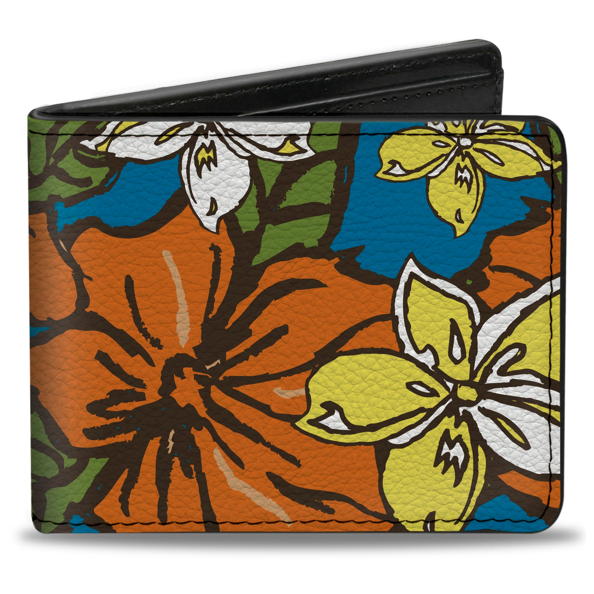 Bi-Fold Wallet - Hibiscus Collage Blue Orange Yellow Bi-Fold Wallets Buckle-Down