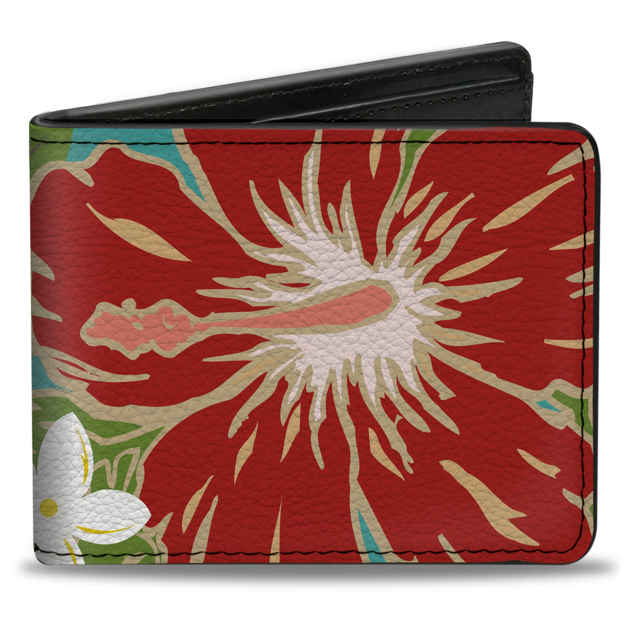 Bi-Fold Wallet - Hibiscus & Plumerias Turquoise Green Red White Bi-Fold Wallets Buckle-Down