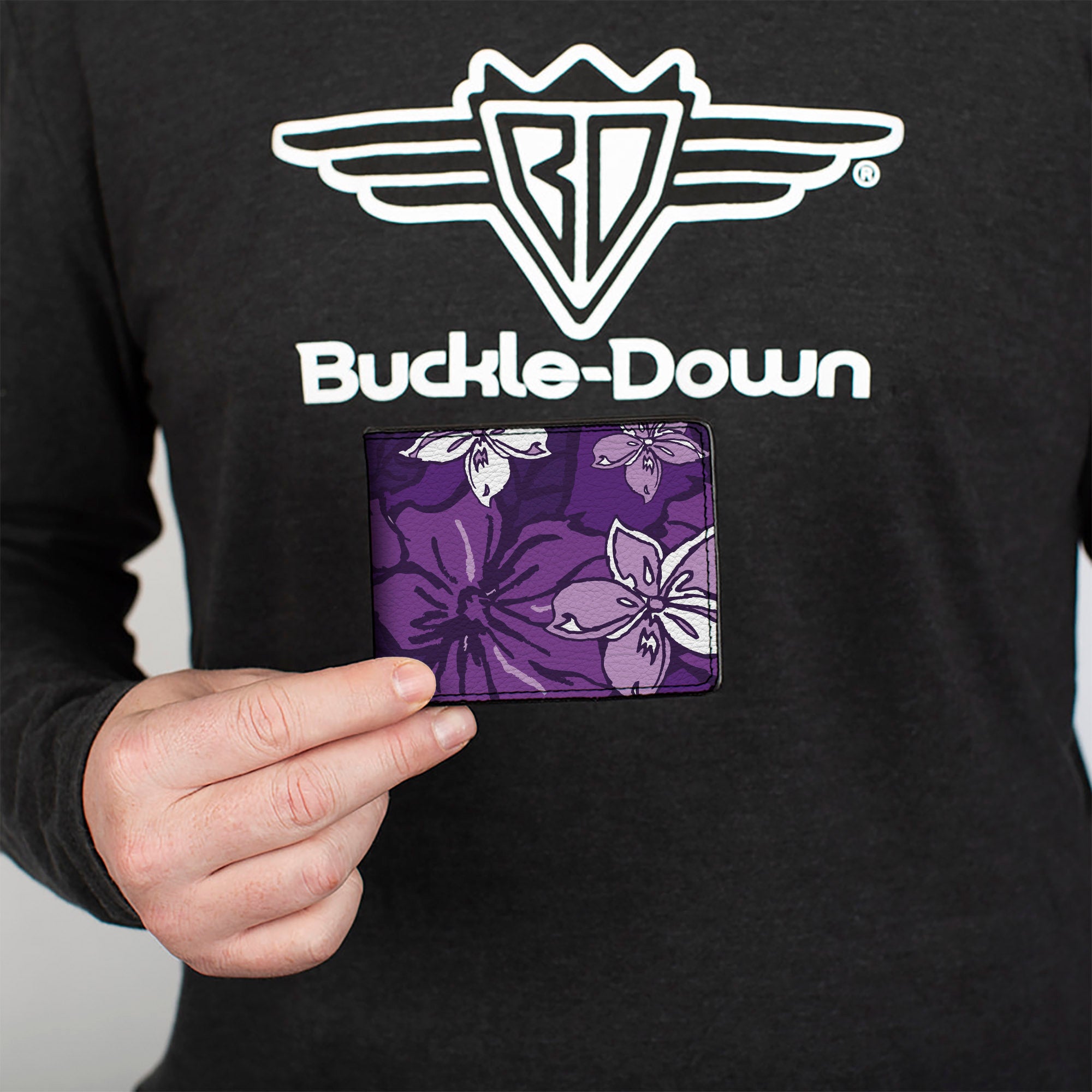 Bi-Fold Wallet - Hibiscus Collage Purple Shades Bi-Fold Wallets Buckle-Down