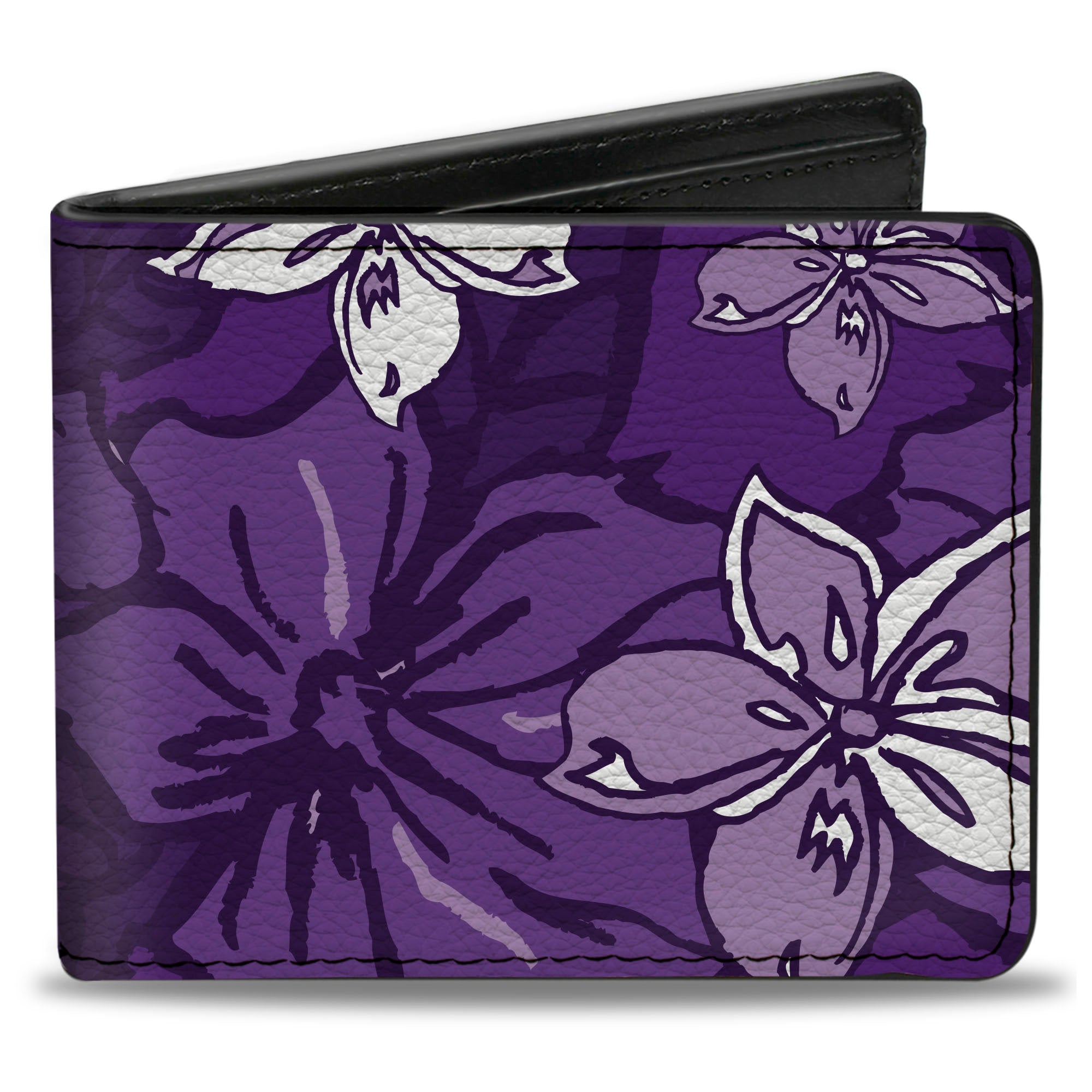 Bi-Fold Wallet - Hibiscus Collage Purple Shades Bi-Fold Wallets Buckle-Down