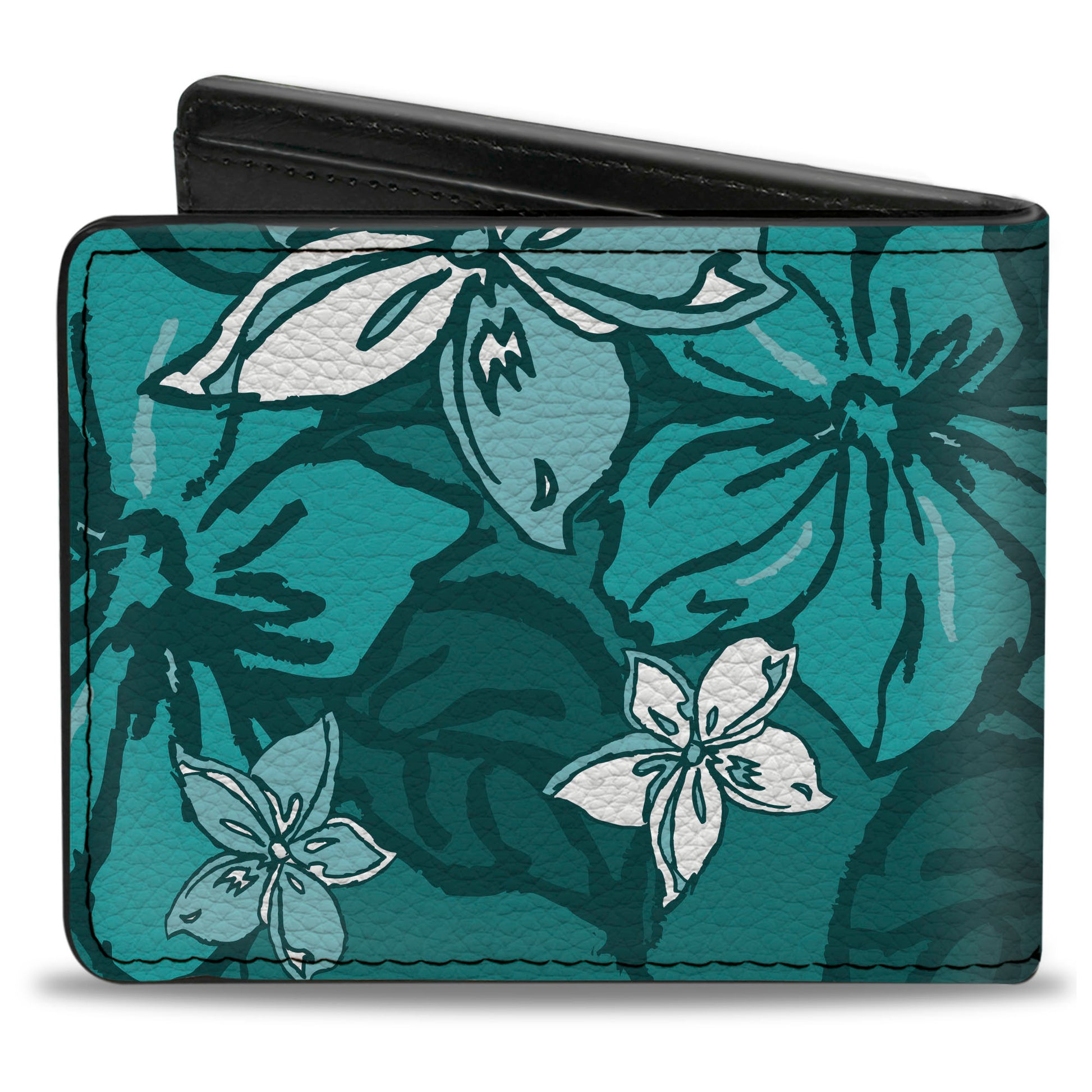 Bi-Fold Wallet - Hibiscus Collage Turquoise Shades Bi-Fold Wallets Buckle-Down