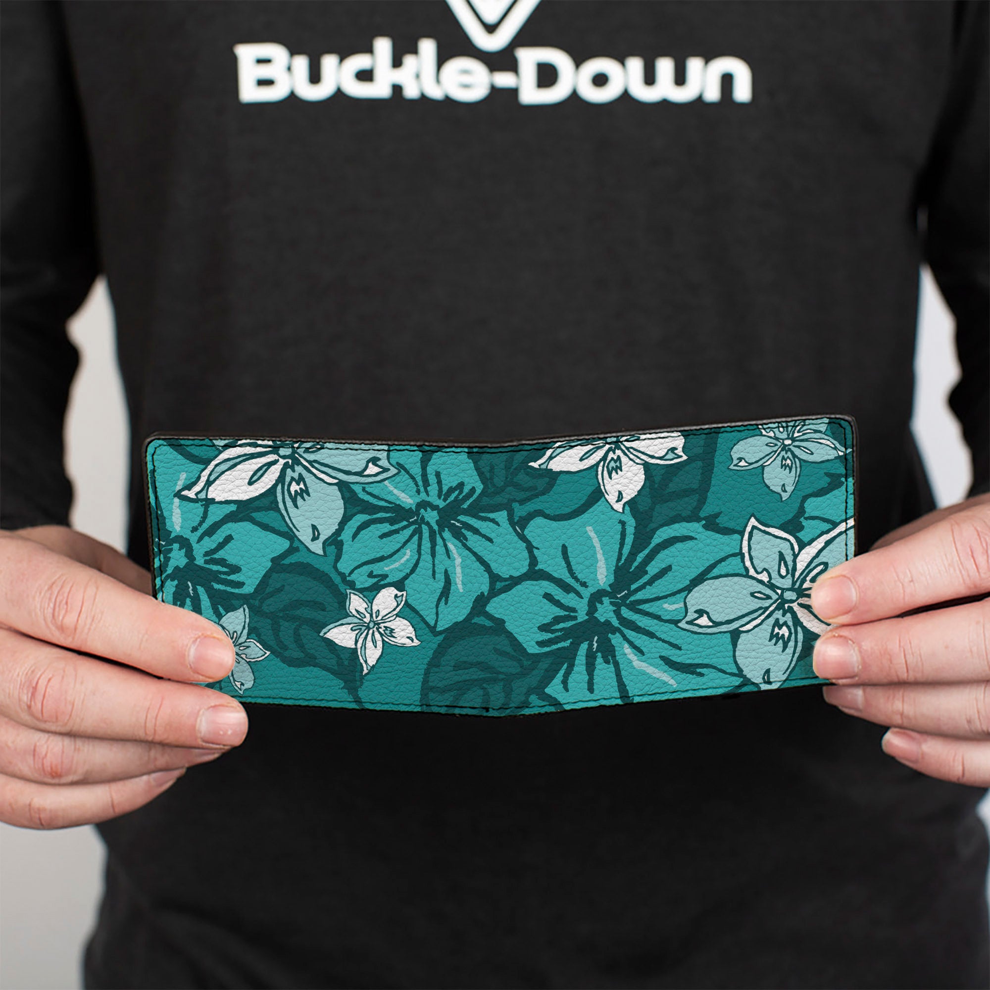 Bi-Fold Wallet - Hibiscus Collage Turquoise Shades Bi-Fold Wallets Buckle-Down