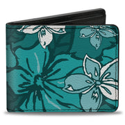 Bi-Fold Wallet - Hibiscus Collage Turquoise Shades Bi-Fold Wallets Buckle-Down