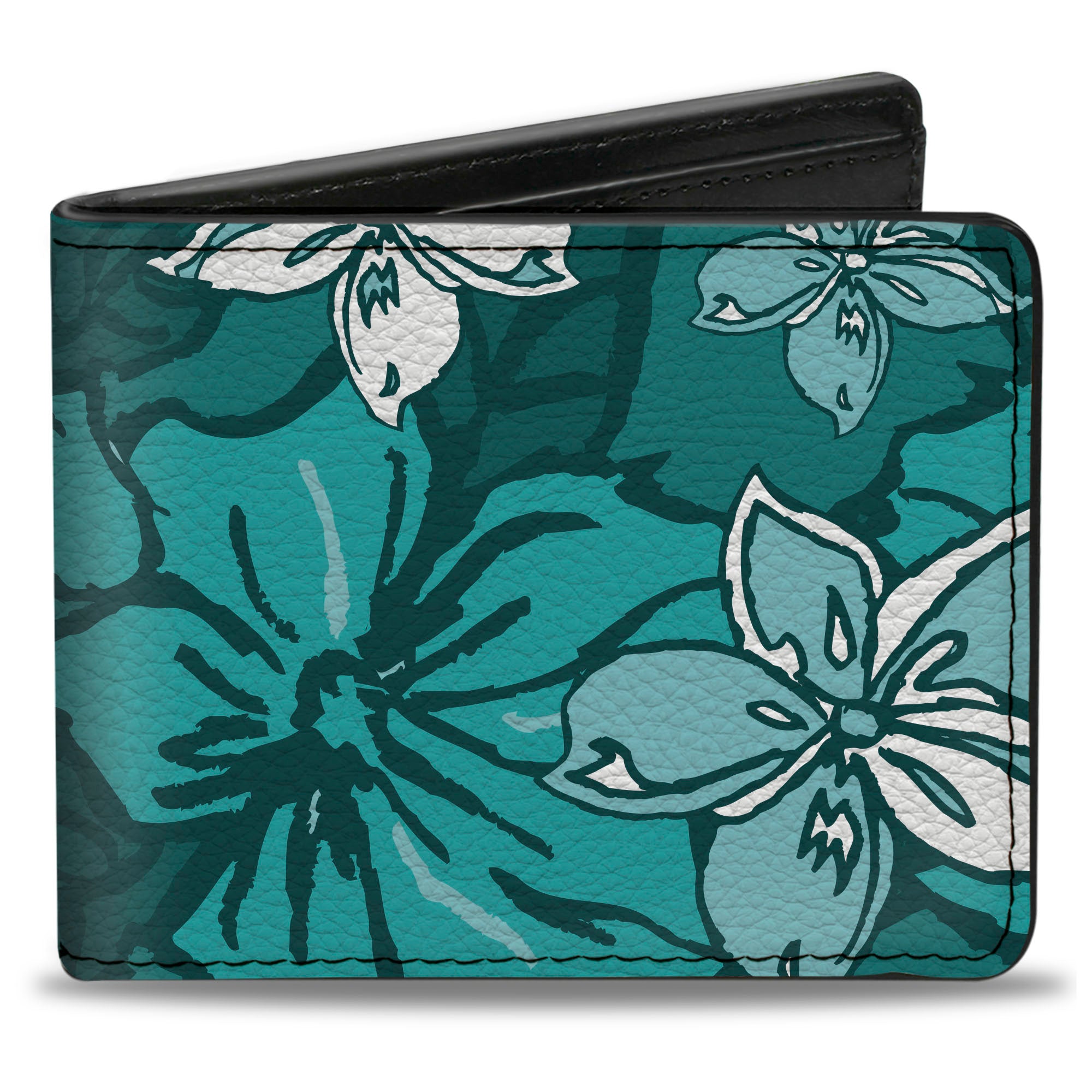 Bi-Fold Wallet - Hibiscus Collage Turquoise Shades Bi-Fold Wallets Buckle-Down
