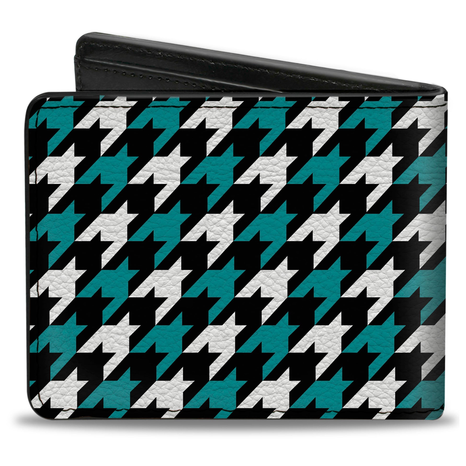 Bi-Fold Wallet - Houndstooth Black White Turquoise Bi-Fold Wallets Buckle-Down