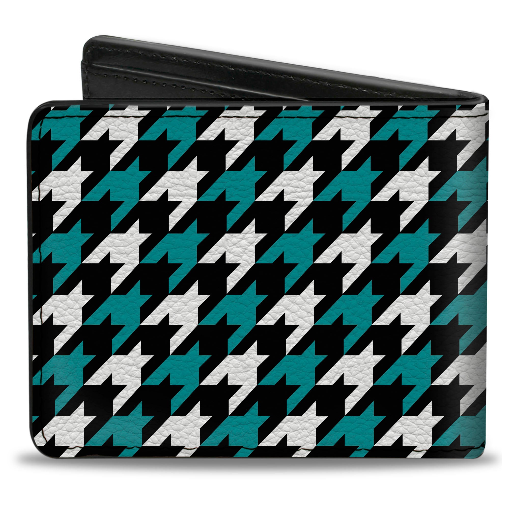Bi-Fold Wallet - Houndstooth Black White Turquoise Bi-Fold Wallets Buckle-Down