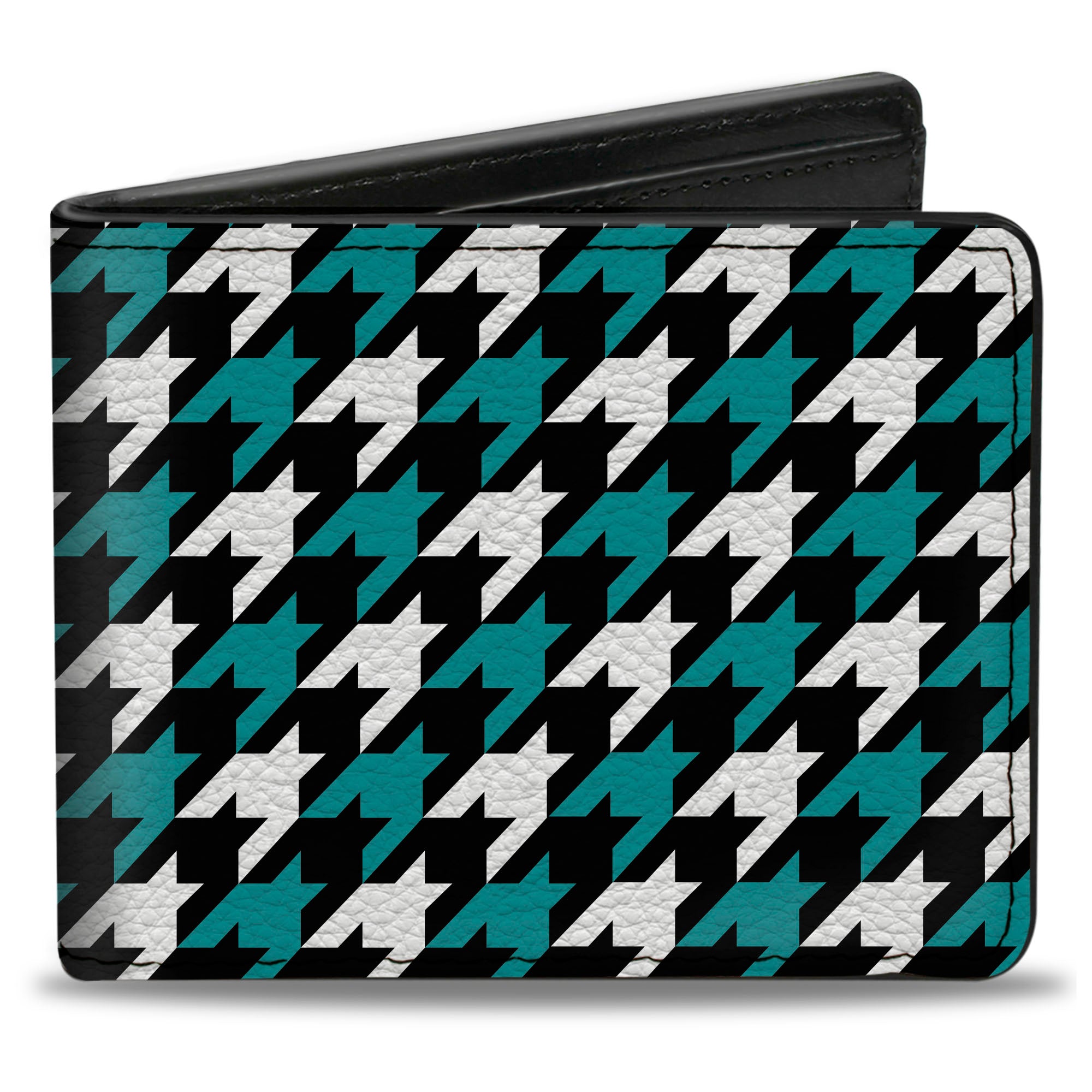 Bi-Fold Wallet - Houndstooth Black White Turquoise Bi-Fold Wallets Buckle-Down