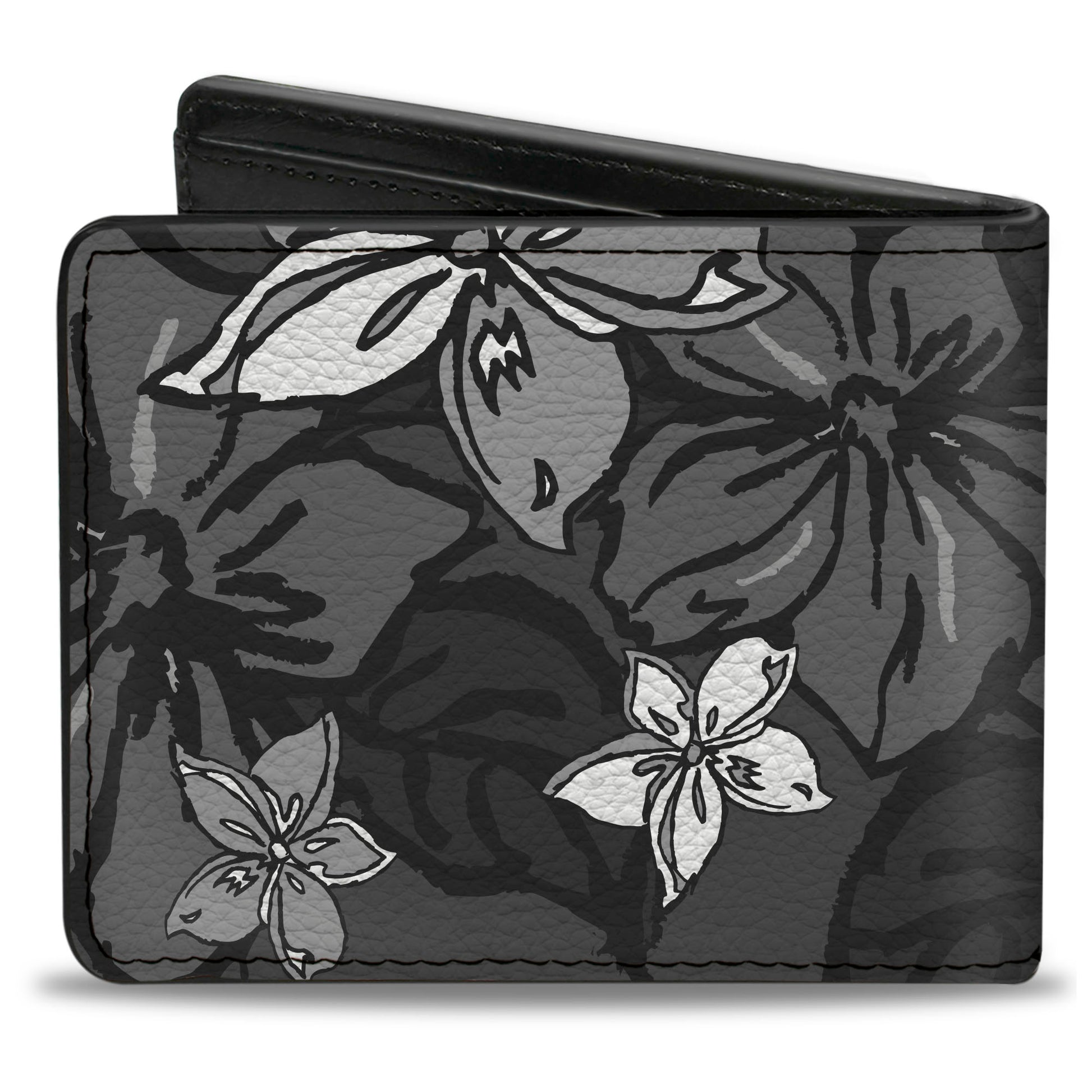 Bi-Fold Wallet - Hibiscus Collage Gray Shades Bi-Fold Wallets Buckle-Down
