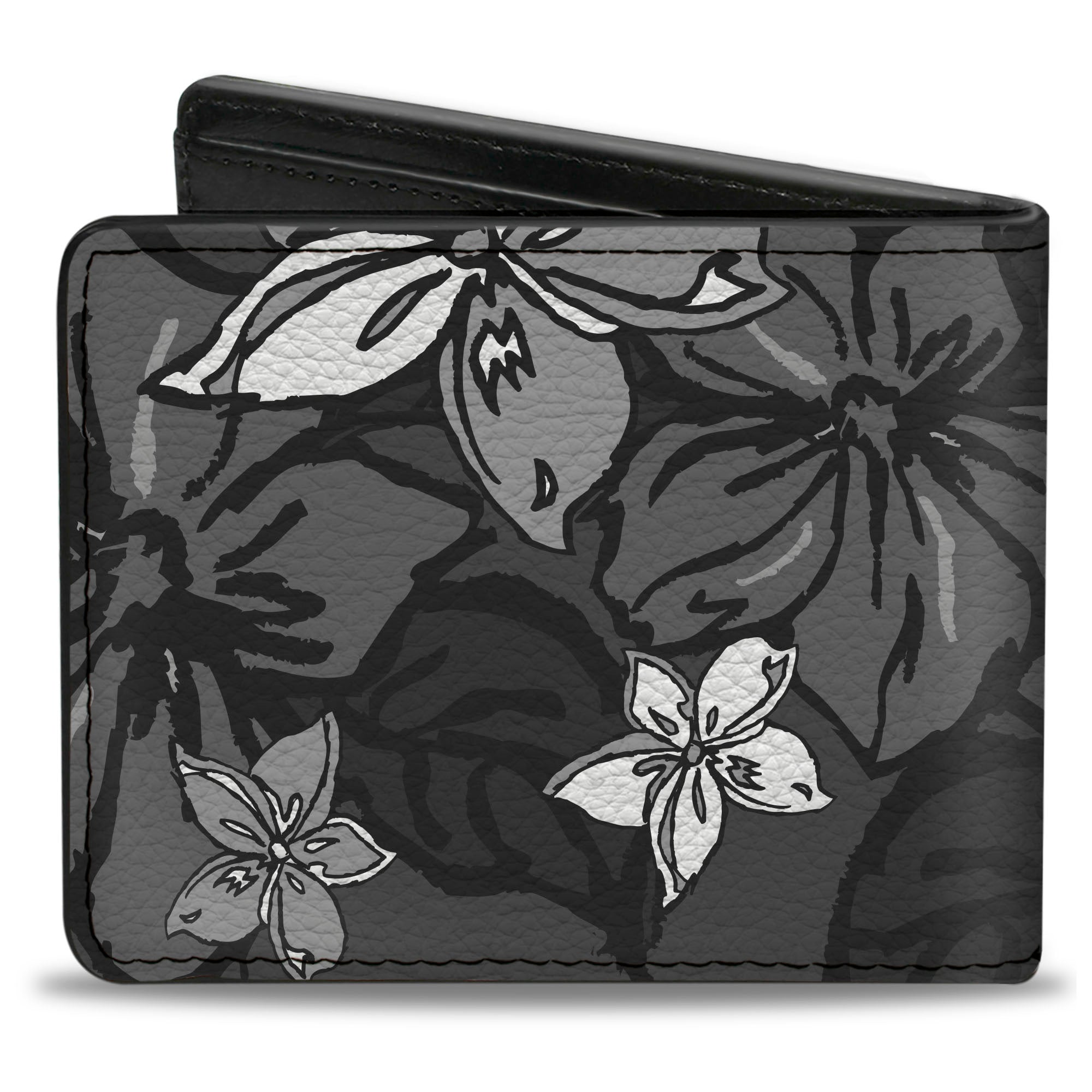 Bi-Fold Wallet - Hibiscus Collage Gray Shades Bi-Fold Wallets Buckle-Down