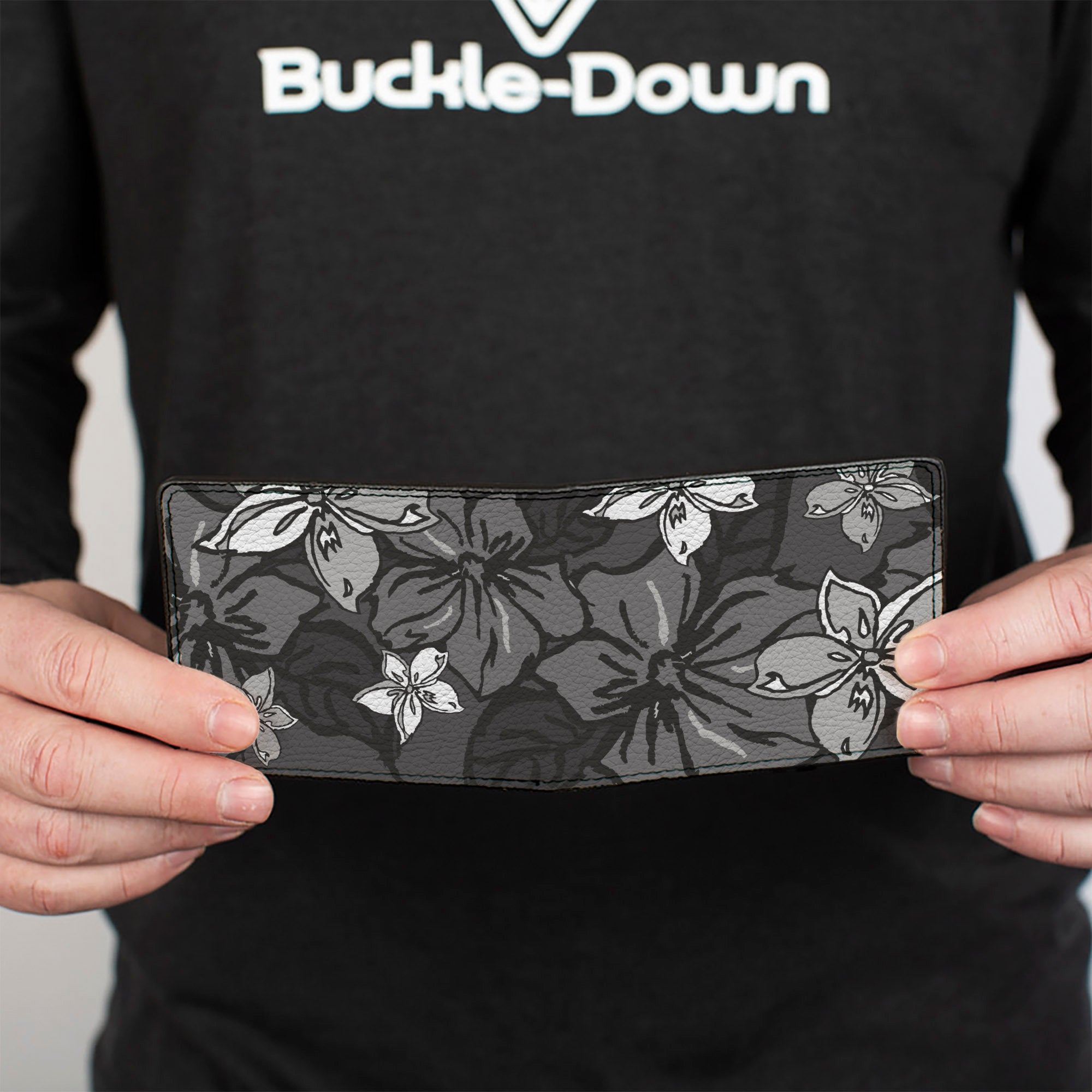 Bi-Fold Wallet - Hibiscus Collage Gray Shades Bi-Fold Wallets Buckle-Down