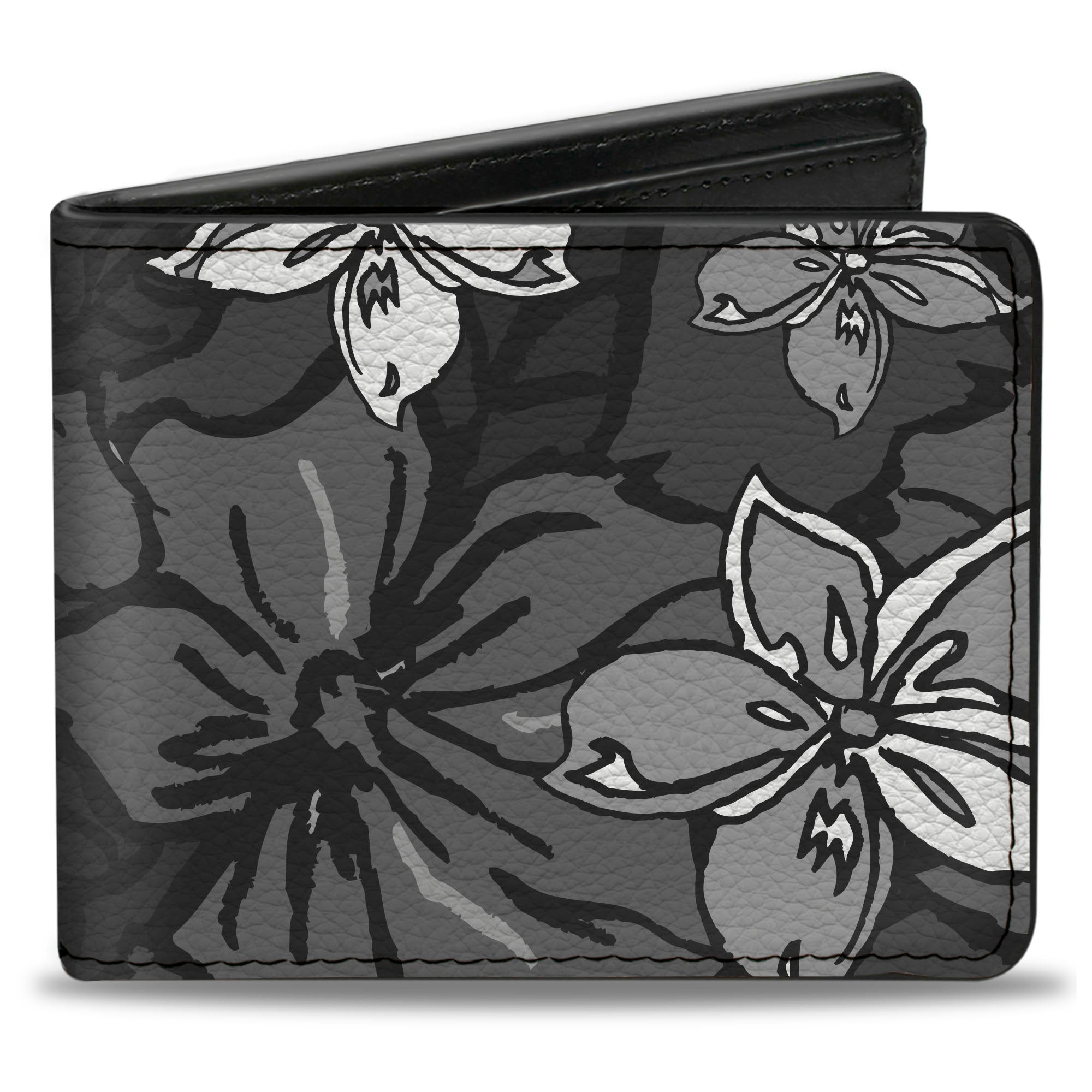 Bi-Fold Wallet - Hibiscus Collage Gray Shades Bi-Fold Wallets Buckle-Down