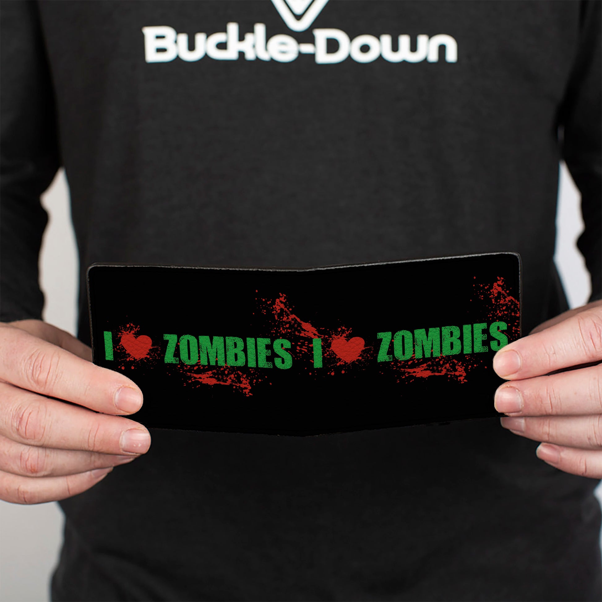 Bi-Fold Wallet - I "Heart" ZOMBIES Bold Splatter Black Green Red Bi-Fold Wallets Buckle-Down