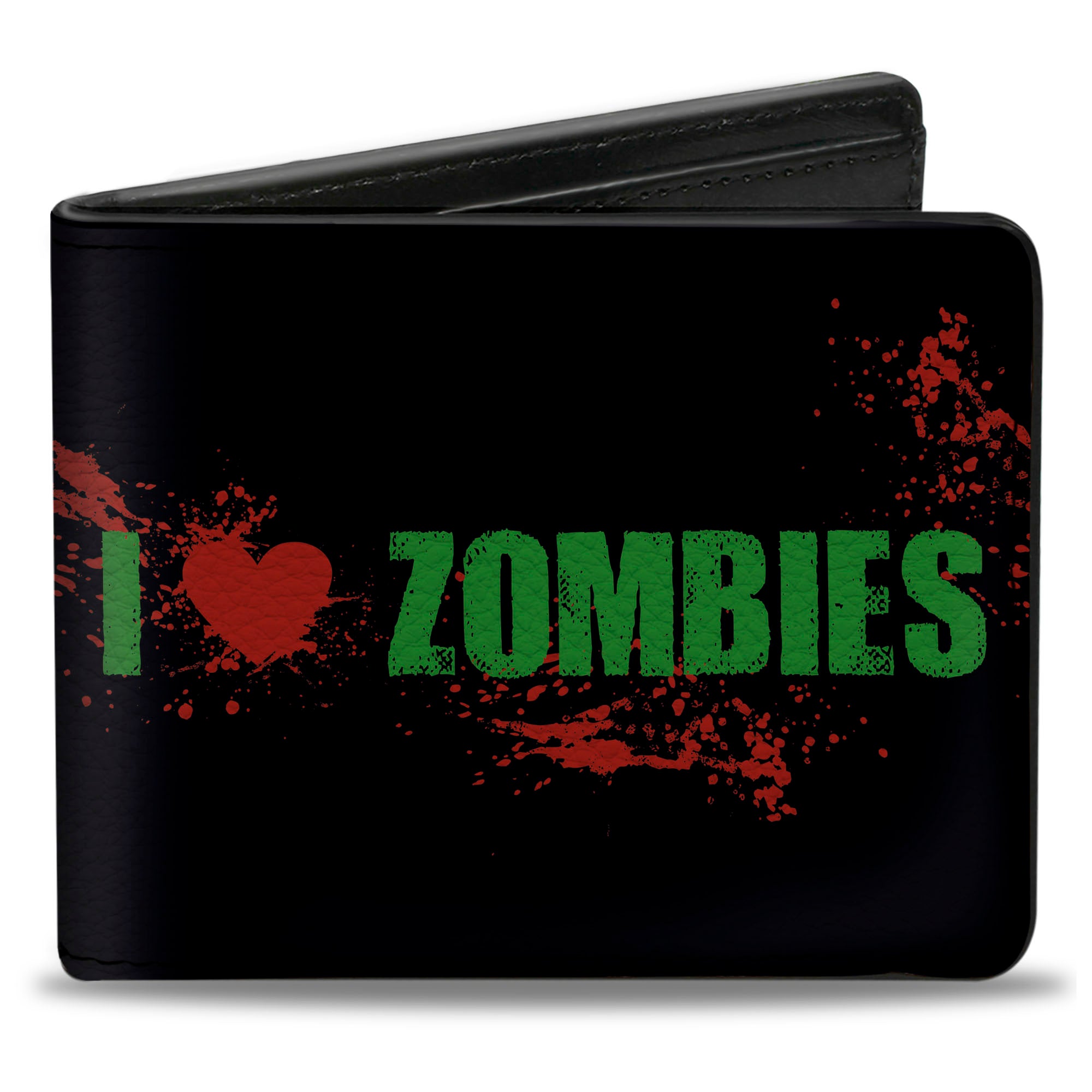Bi-Fold Wallet - I "Heart" ZOMBIES Bold Splatter Black Green Red Bi-Fold Wallets Buckle-Down