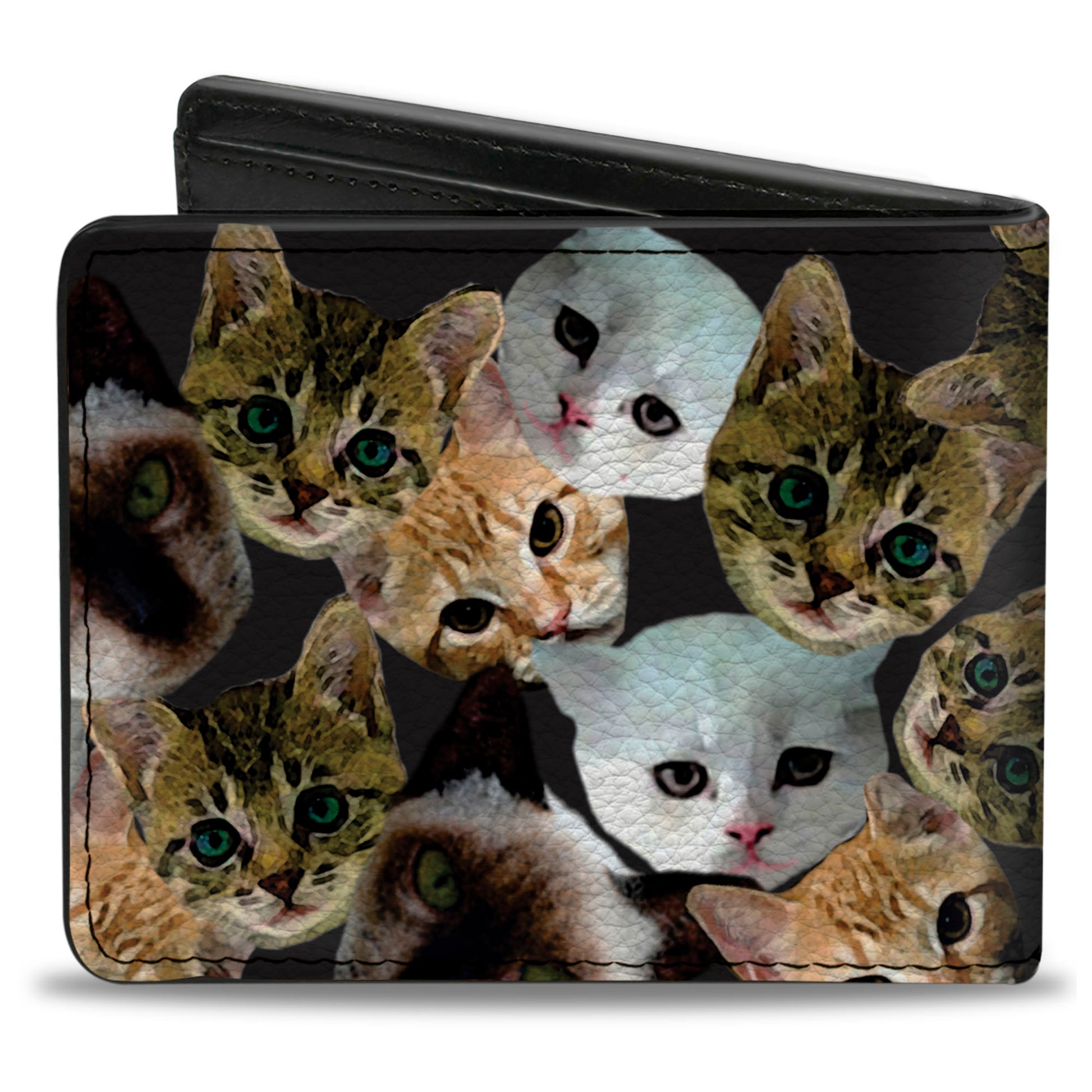 Bi-Fold Wallet - Kitten Faces Scattered Black Bi-Fold Wallets Buckle-Down