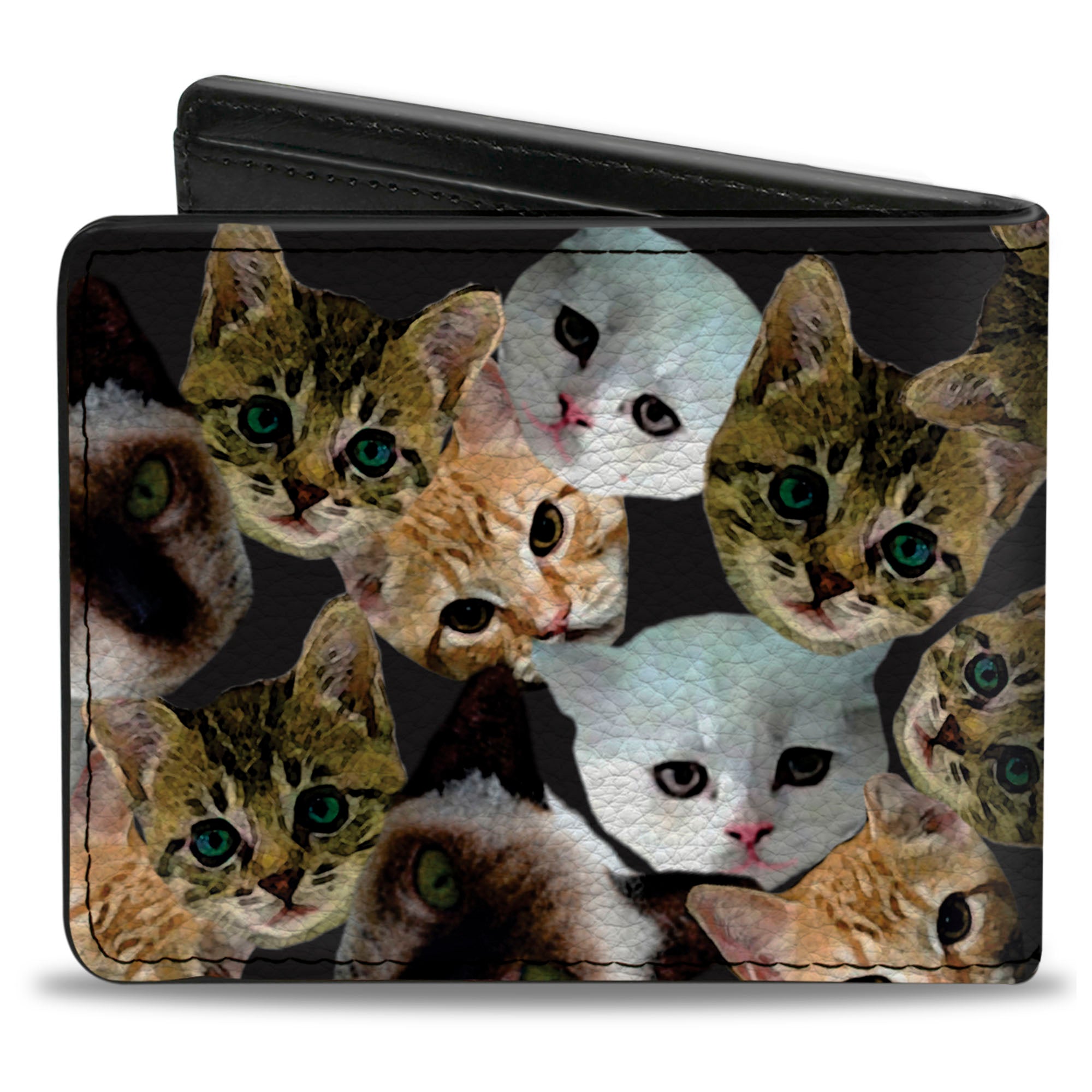 Bi-Fold Wallet - Kitten Faces Scattered Black Bi-Fold Wallets Buckle-Down