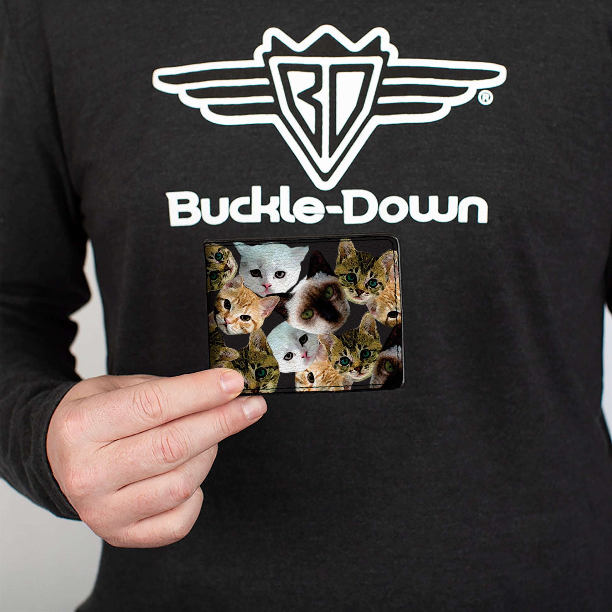 Bi-Fold Wallet - Kitten Faces Scattered Black Bi-Fold Wallets Buckle-Down