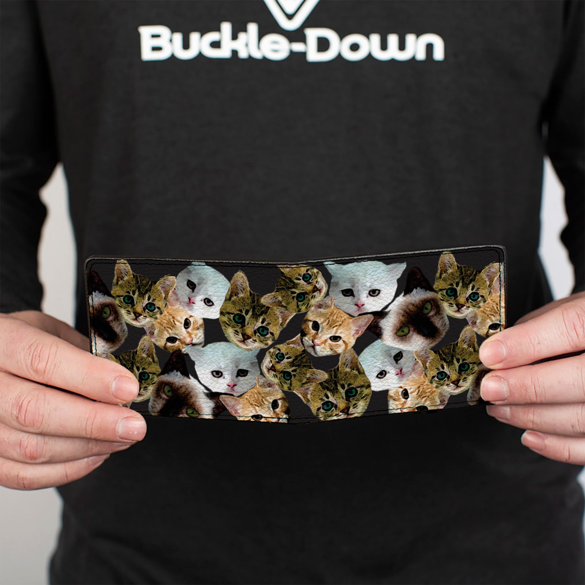 Bi-Fold Wallet - Kitten Faces Scattered Black Bi-Fold Wallets Buckle-Down