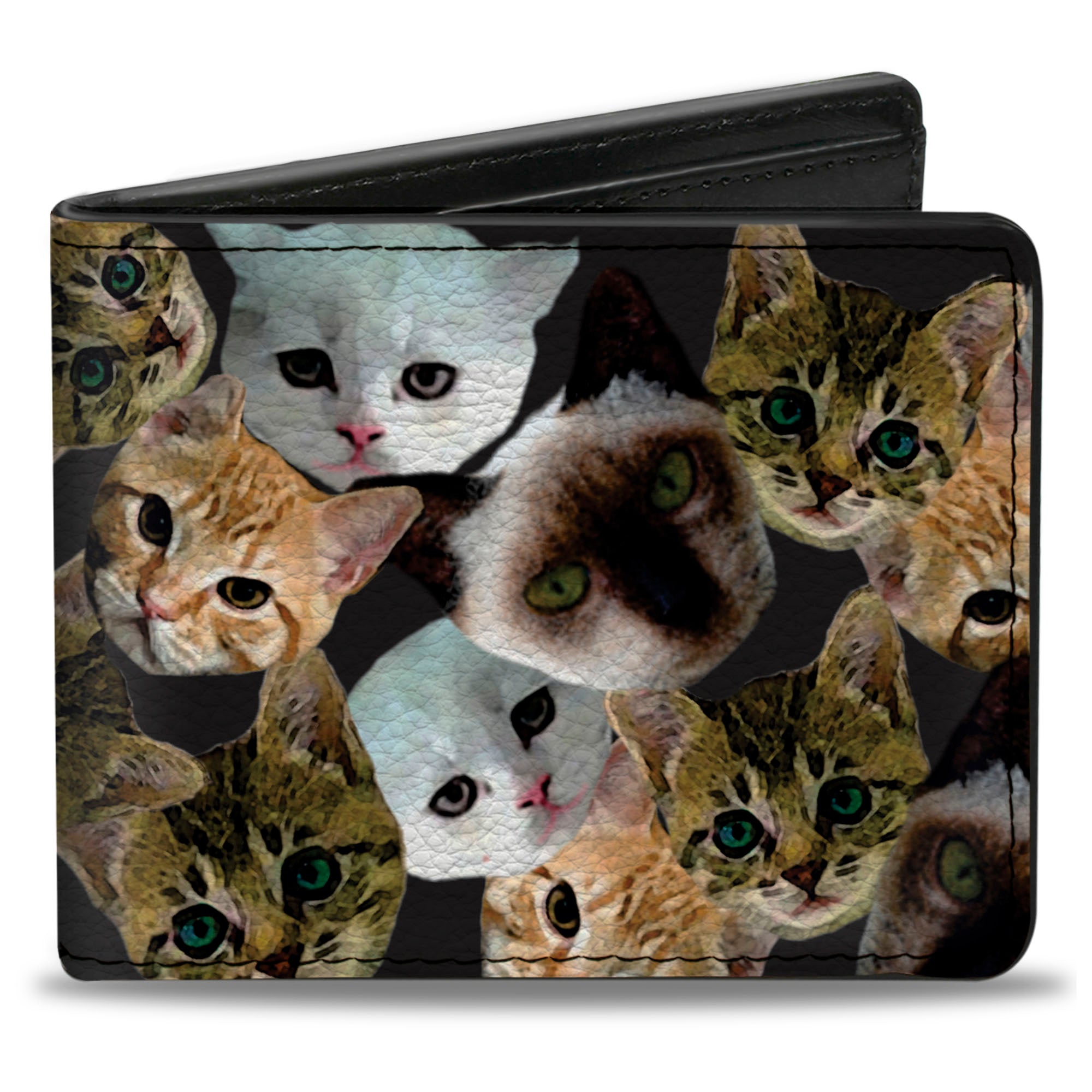 Bi-Fold Wallet - Kitten Faces Scattered Black Bi-Fold Wallets Buckle-Down