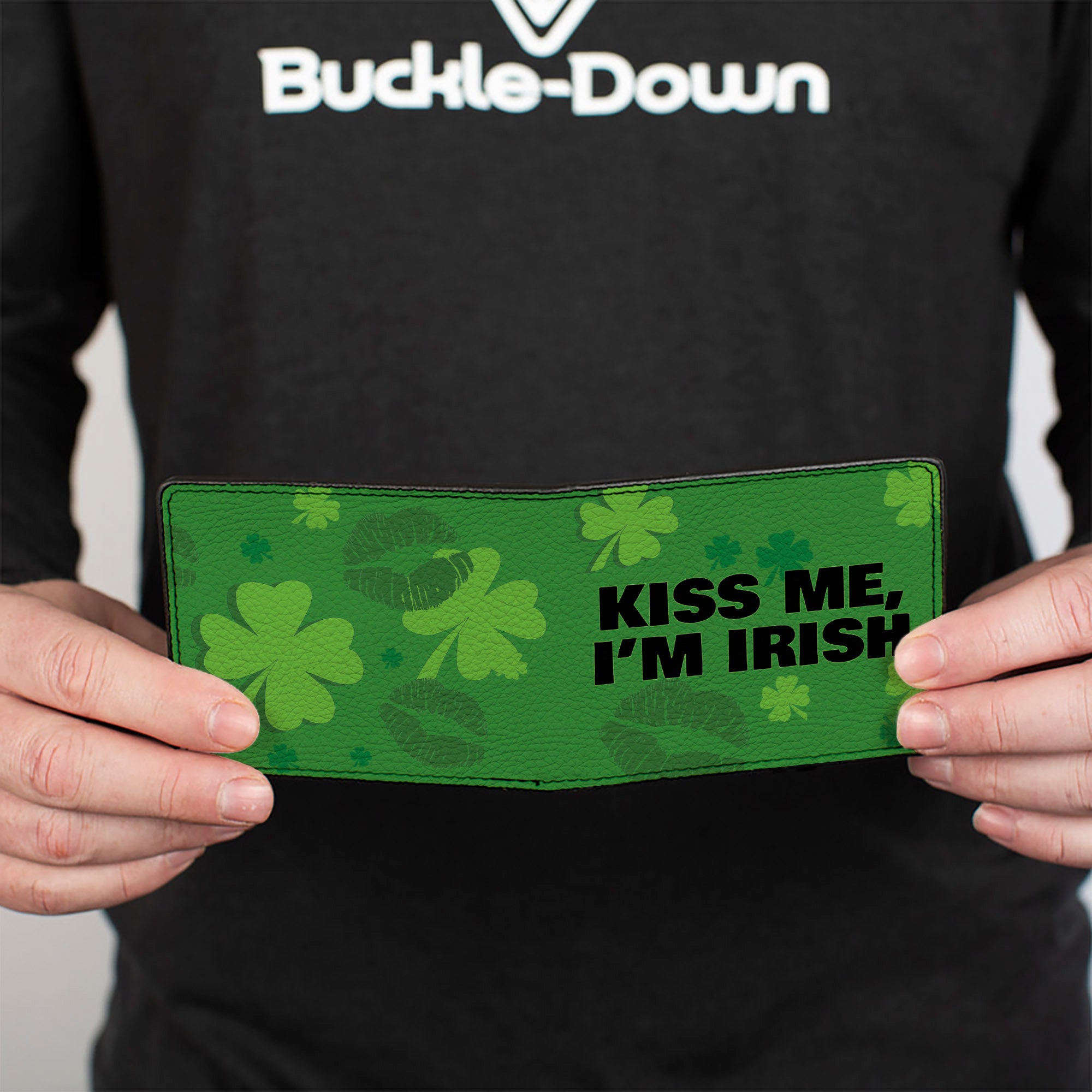 Bi-Fold Wallet - KISS ME, I'M IRISH! Clovers Kisses Greens Black Bi-Fold Wallets Buckle-Down