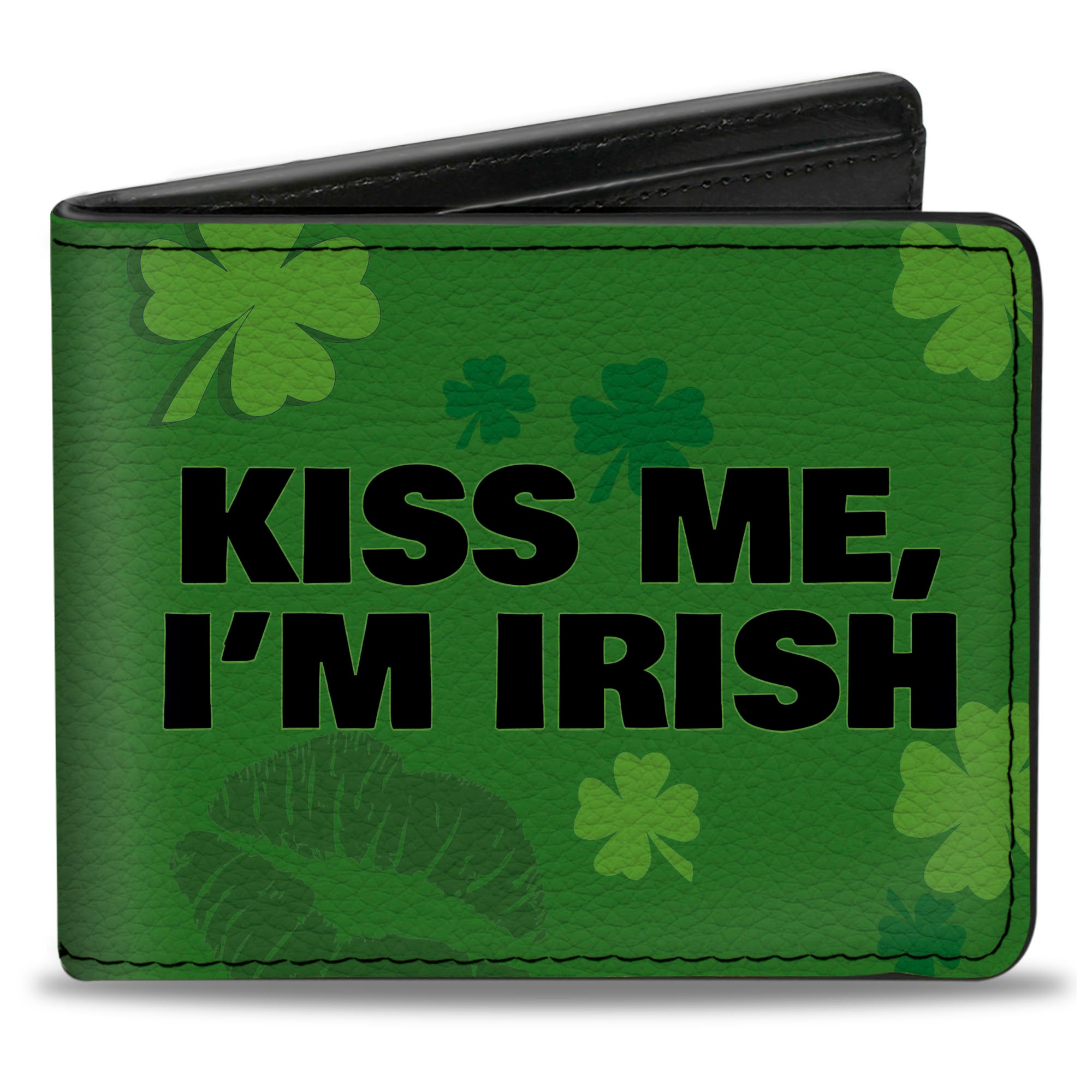 Bi-Fold Wallet - KISS ME, I'M IRISH! Clovers Kisses Greens Black Bi-Fold Wallets Buckle-Down