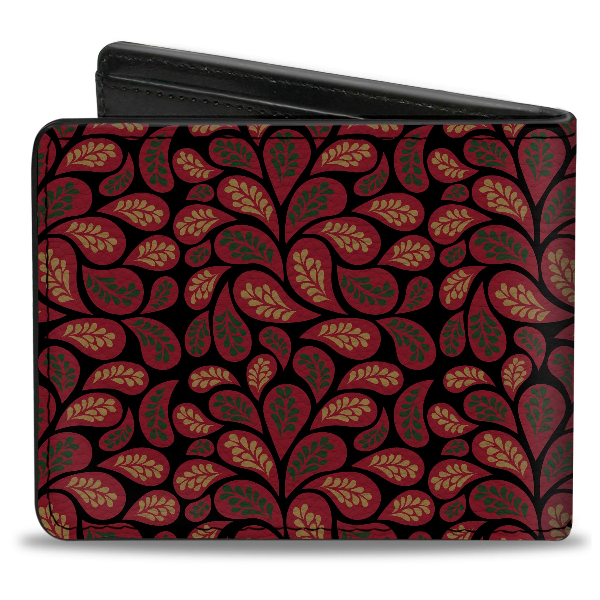 Bi-Fold Wallet - Leaves Swirl Navy Burgundy Bi-Fold Wallets Buckle-Down