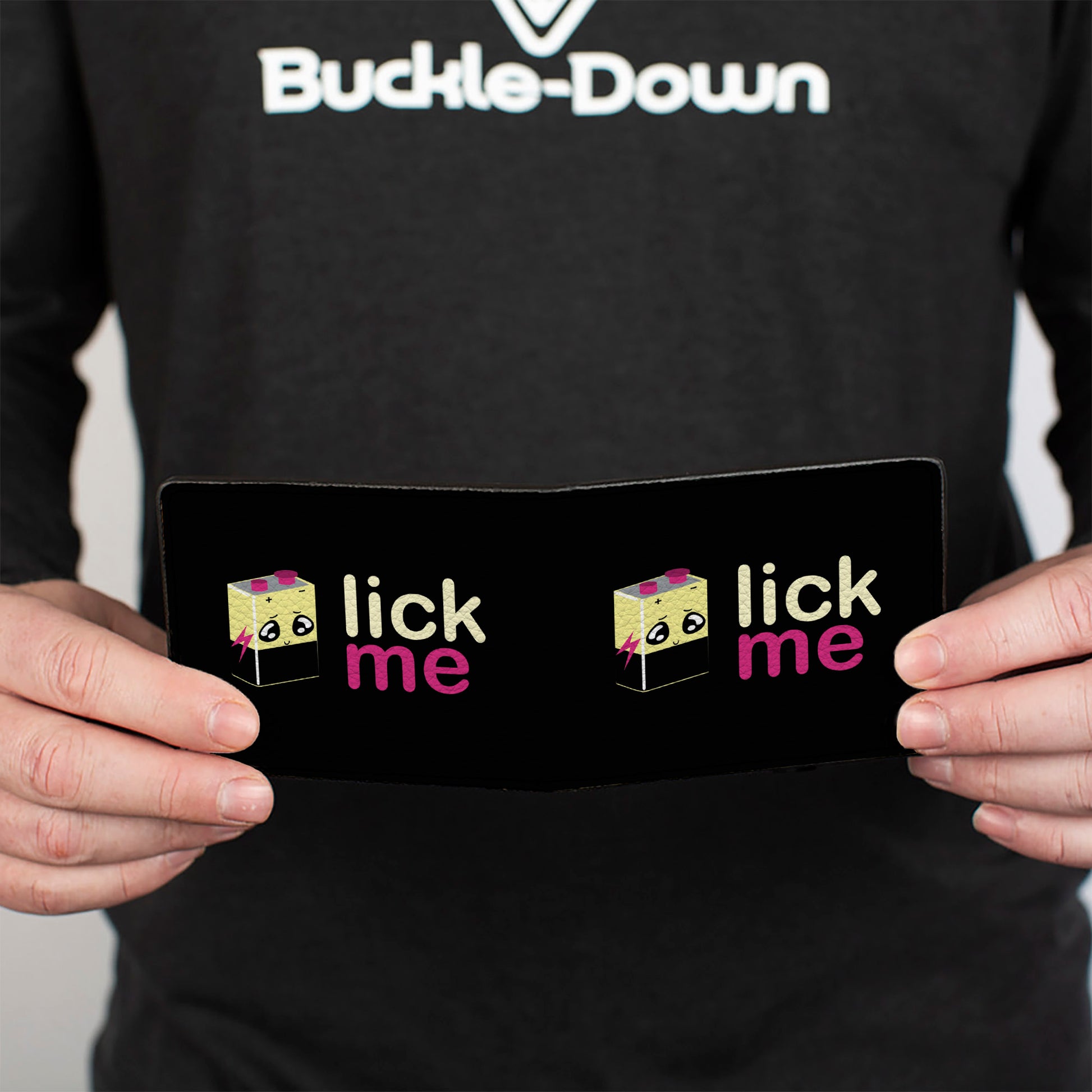 Bi-Fold Wallet - LICK ME Battery Cartoon Bi-Fold Wallets Buckle-Down