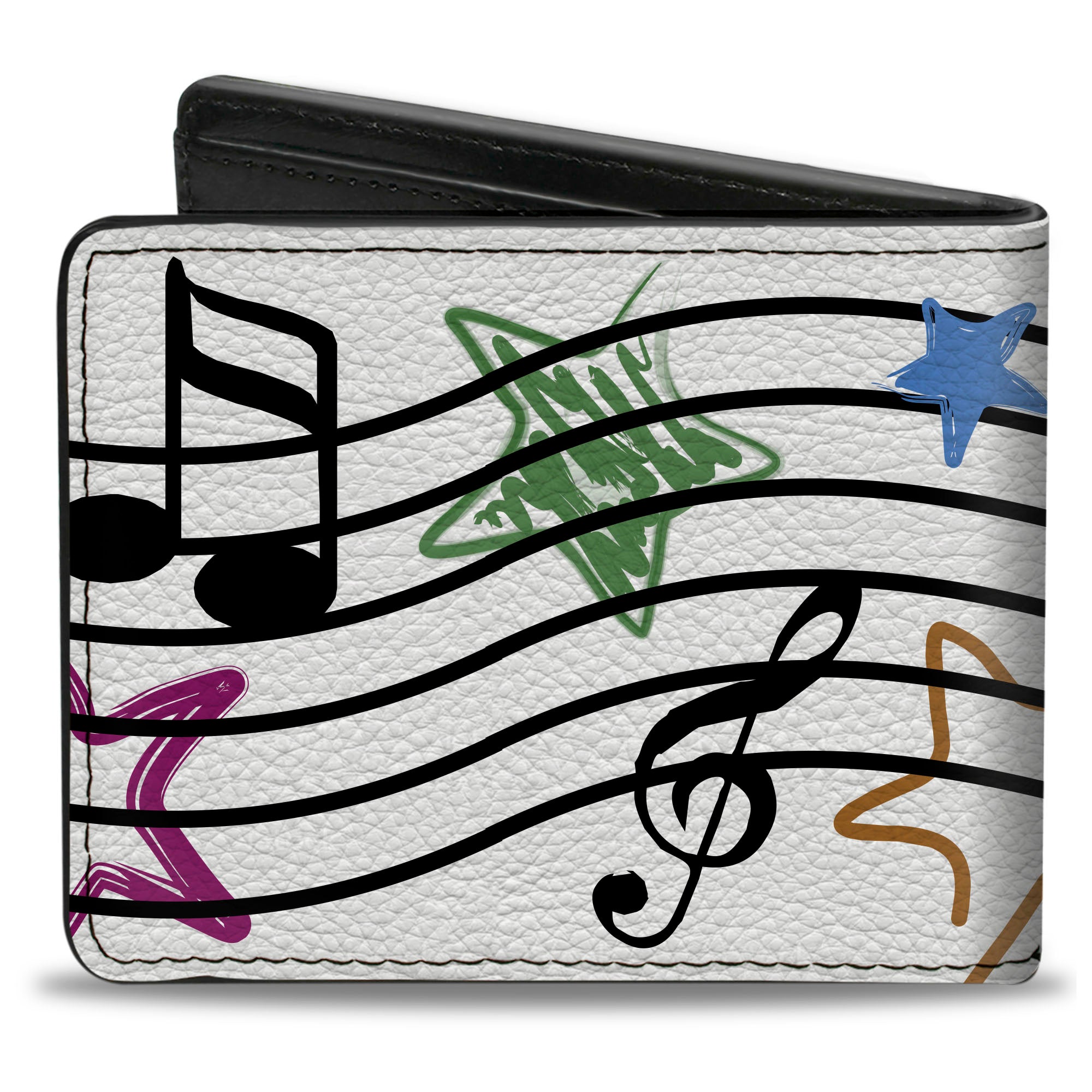 Bi-Fold Wallet - Music Notes Stars White/Black/Multi Color