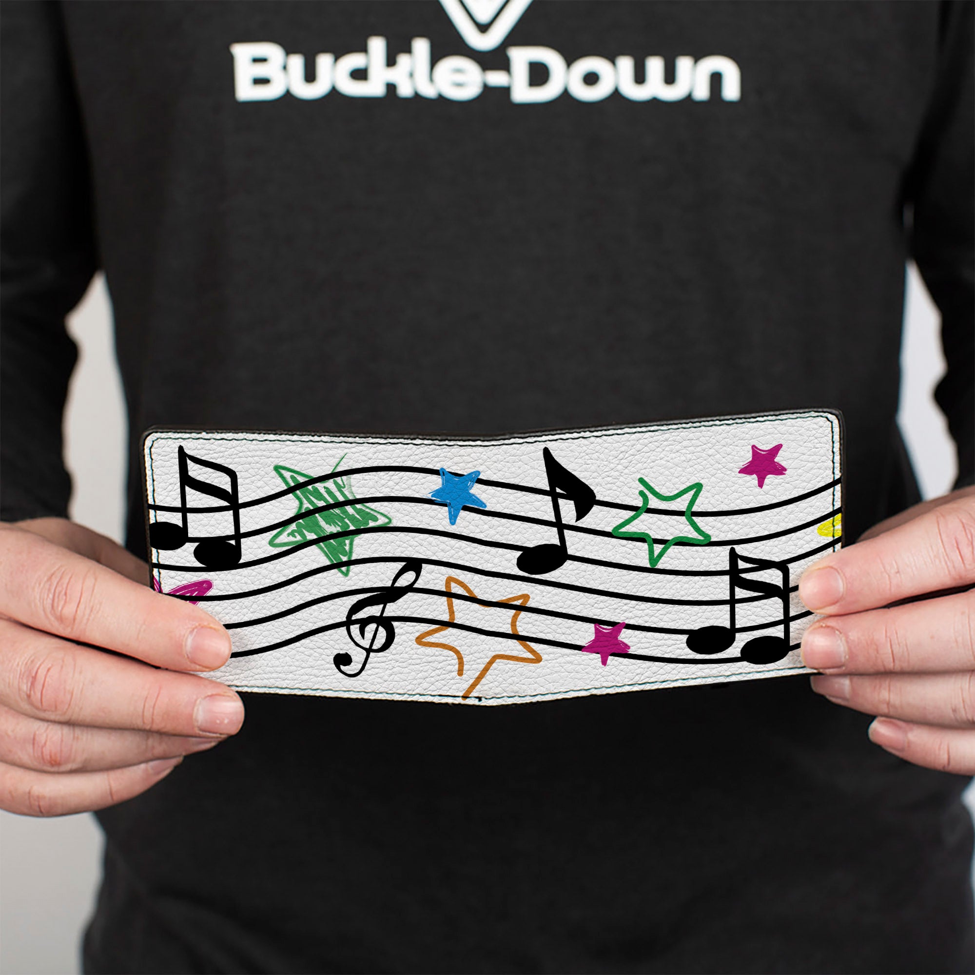 Bi-Fold Wallet - Music Notes Stars White/Black/Multi Color