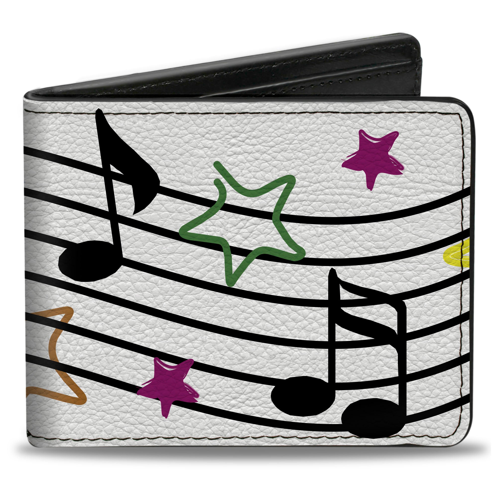 Bi-Fold Wallet - Music Notes Stars White/Black/Multi Color