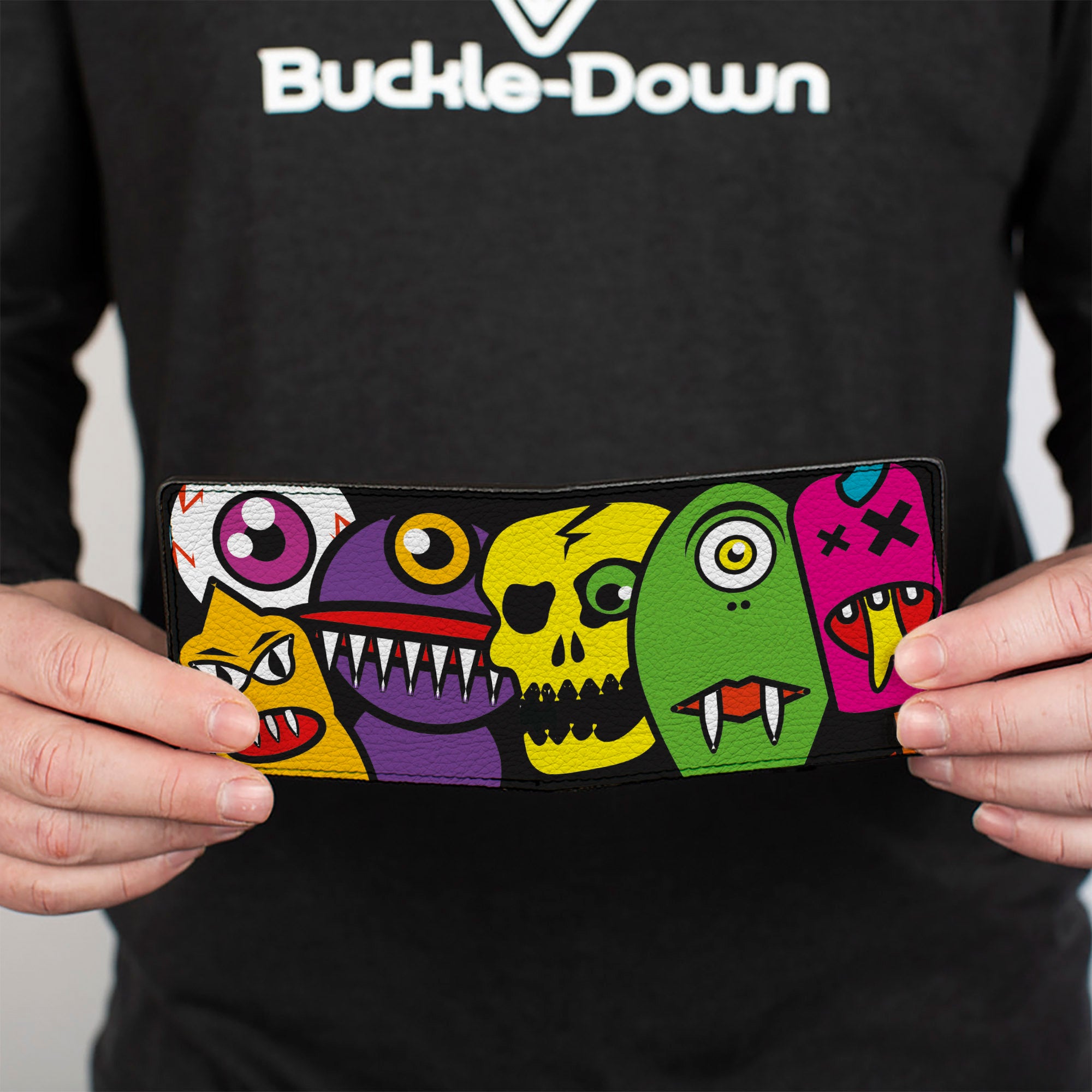 Bi-Fold Wallet - Monsters CLOSE-UP Black Bi-Fold Wallets Buckle-Down