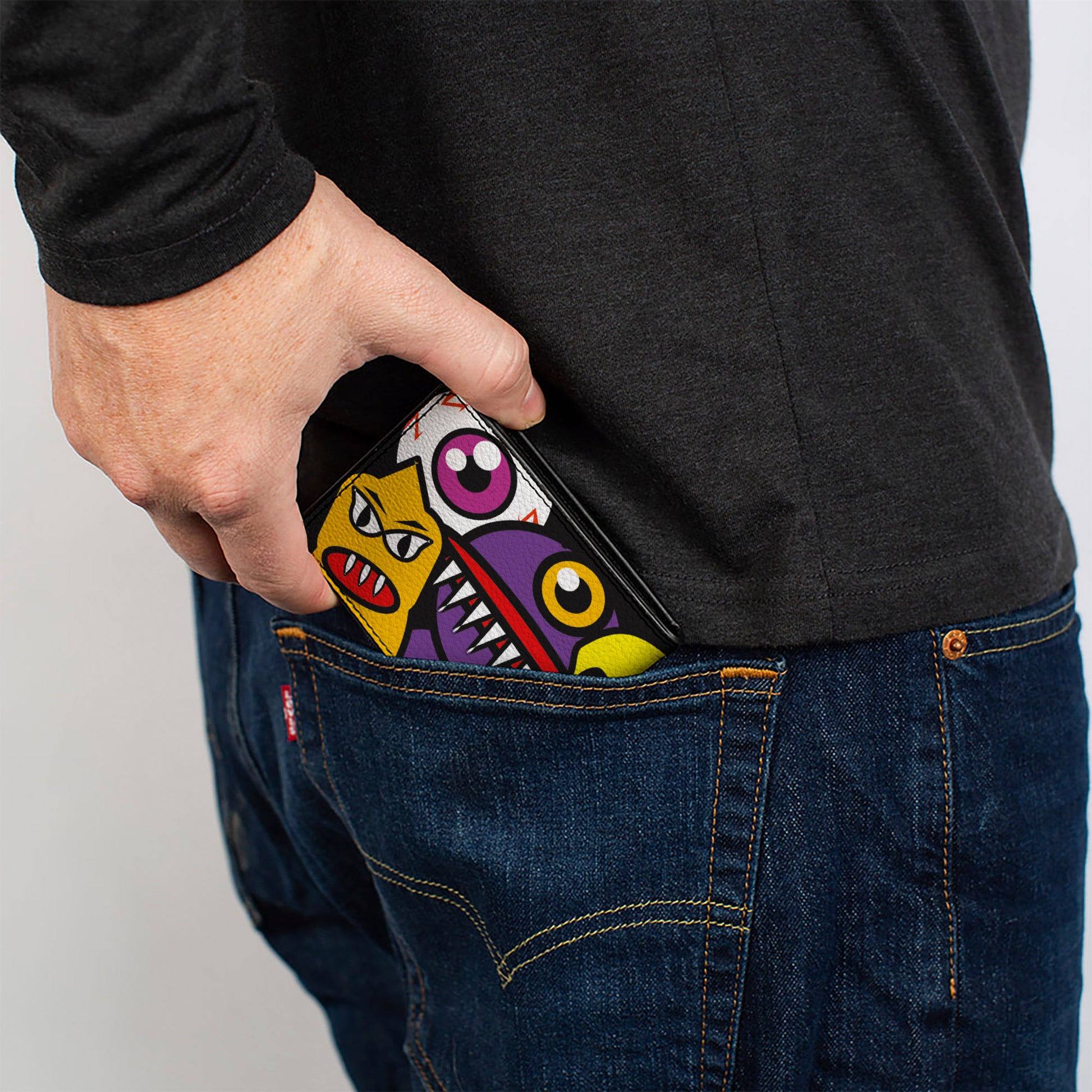 Bi-Fold Wallet - Monsters CLOSE-UP Black Bi-Fold Wallets Buckle-Down