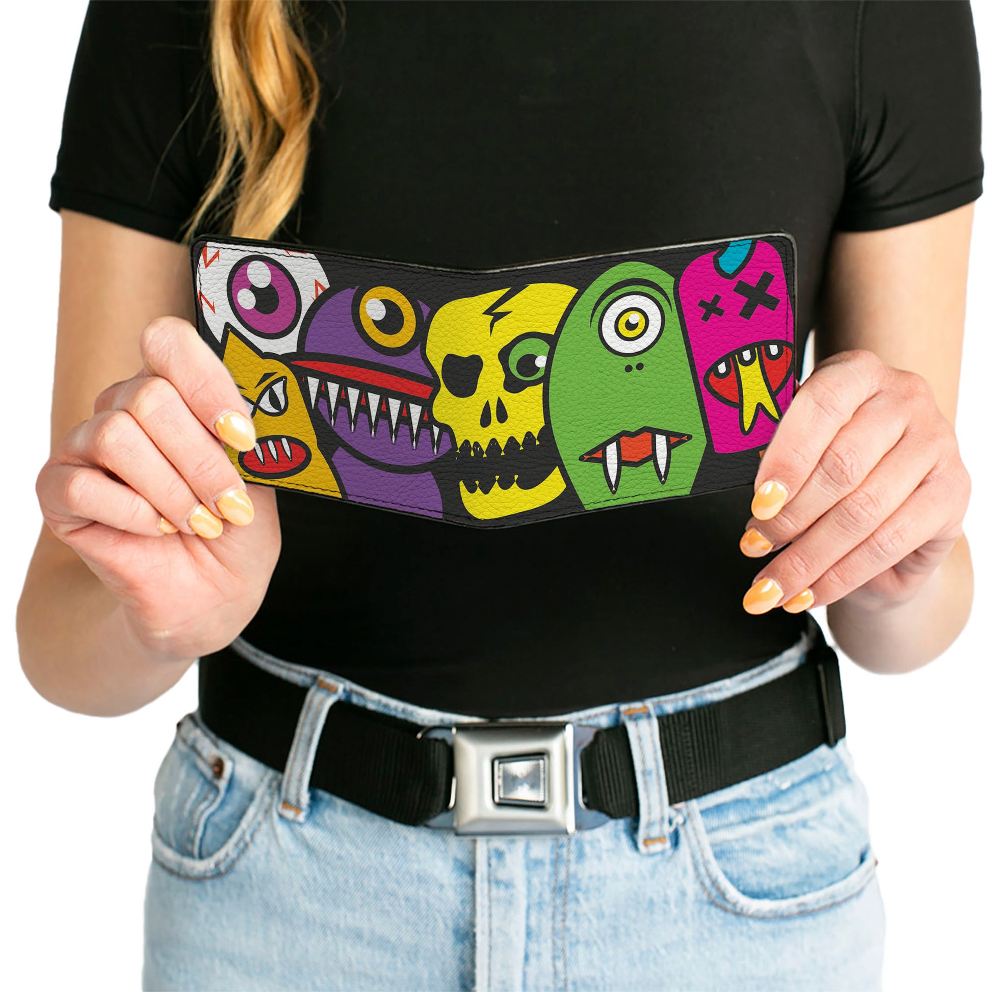 Bi-Fold Wallet - Monsters CLOSE-UP Black Bi-Fold Wallets Buckle-Down