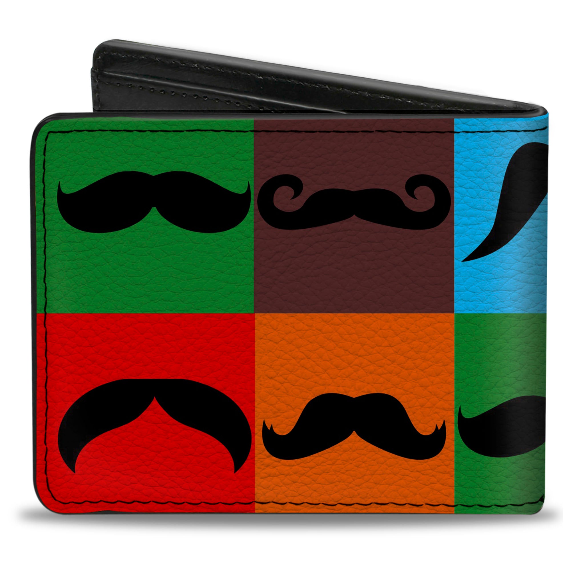 Bi-Fold Wallet - Mustaches Multi Color Blocks Black Bi-Fold Wallets Buckle-Down