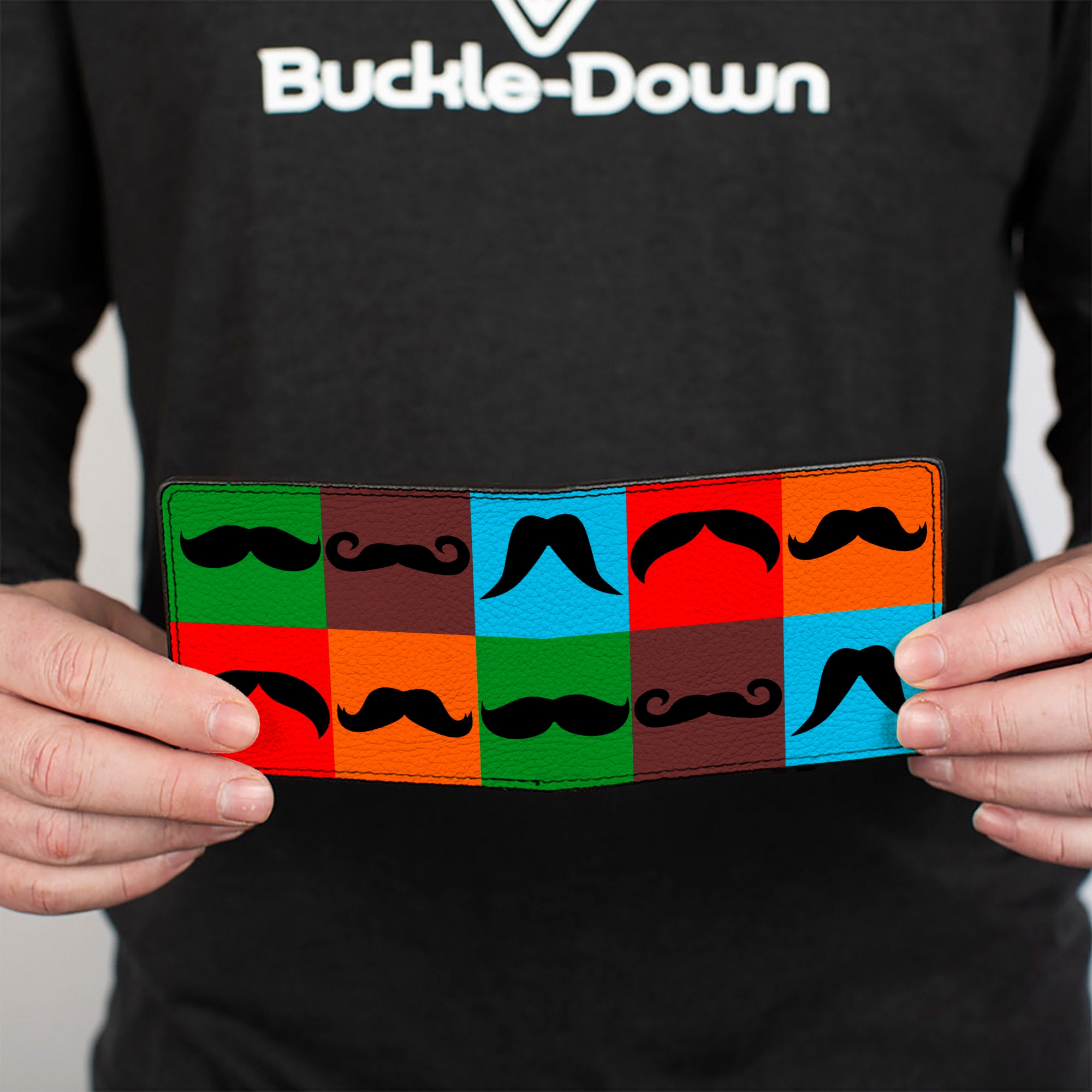 Bi-Fold Wallet - Mustaches Multi Color Blocks Black Bi-Fold Wallets Buckle-Down