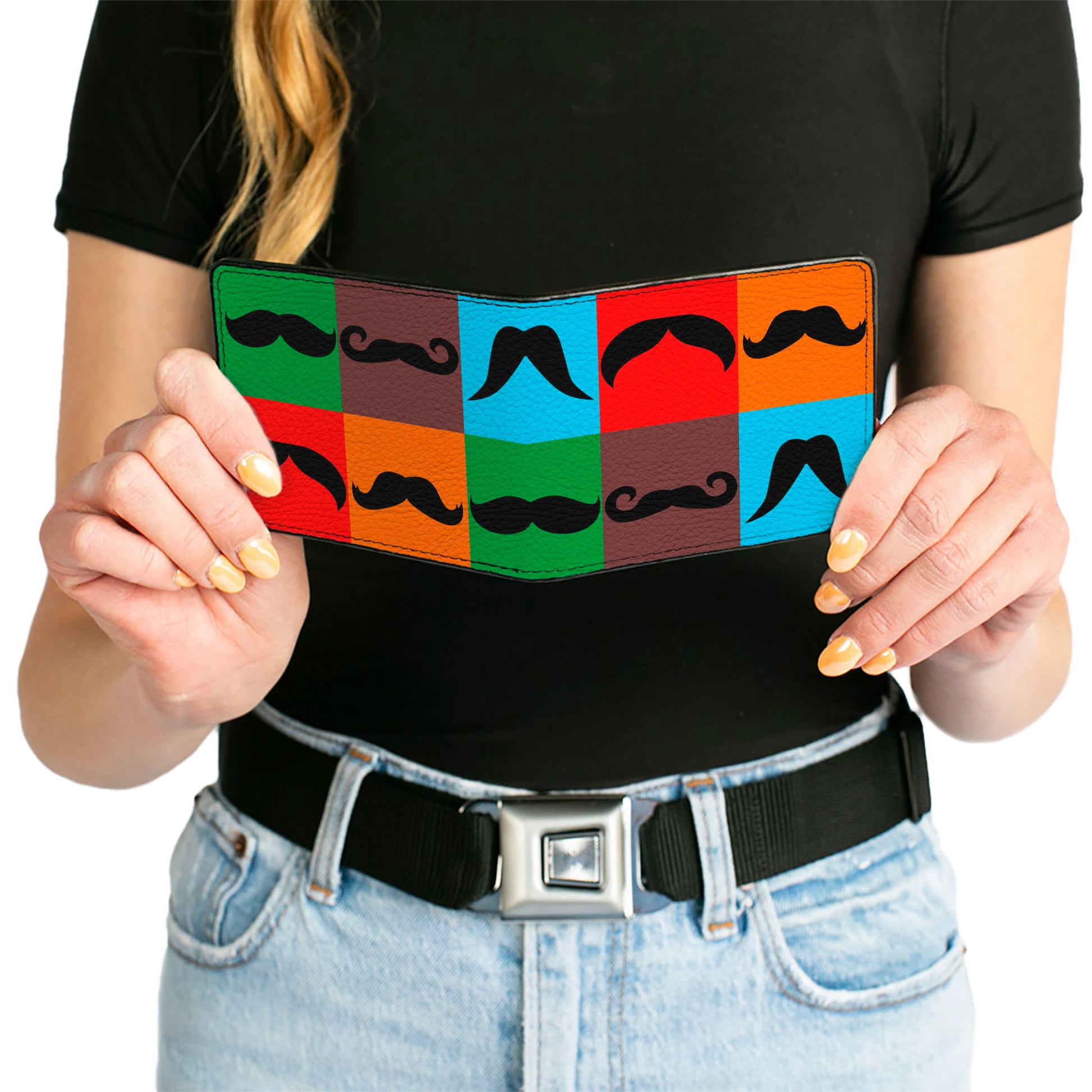 Bi-Fold Wallet - Mustaches Multi Color Blocks Black Bi-Fold Wallets Buckle-Down