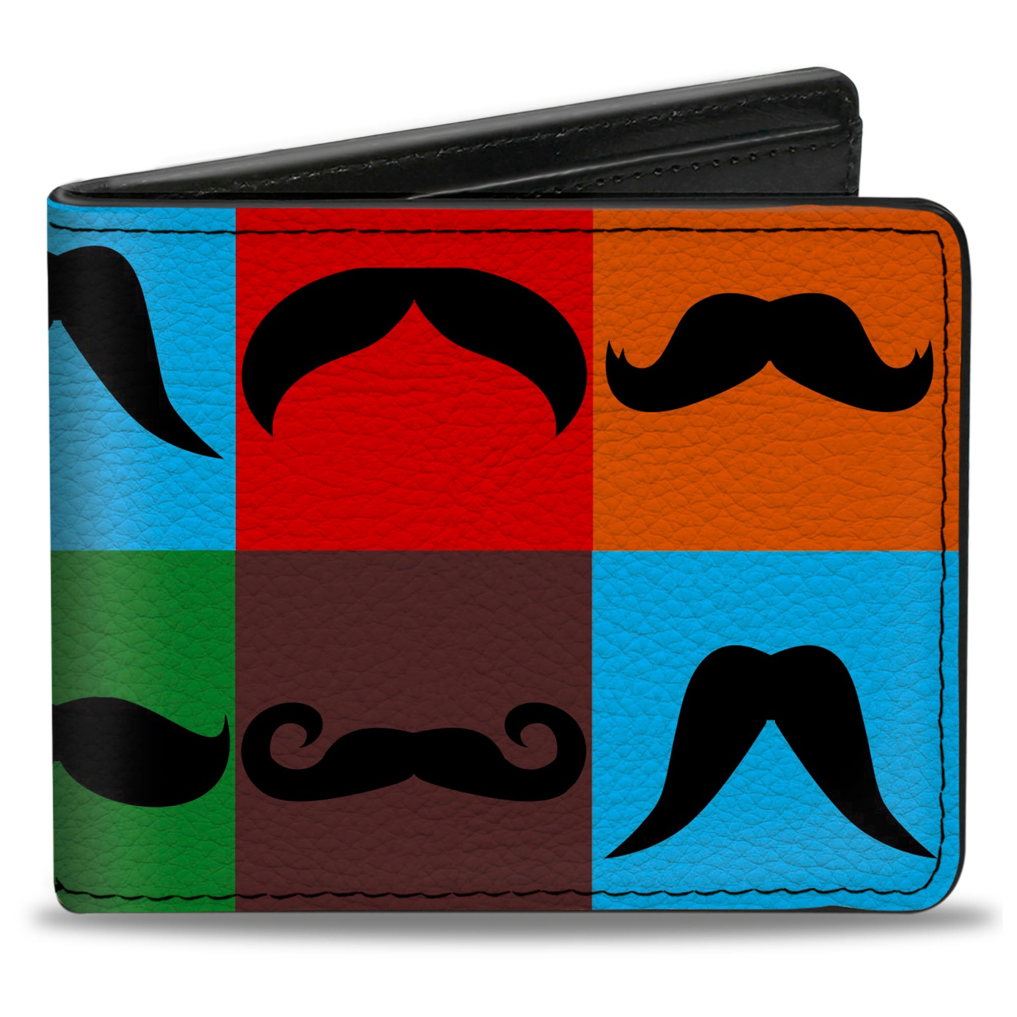 Bi-Fold Wallet - Mustaches Multi Color Blocks Black Bi-Fold Wallets Buckle-Down